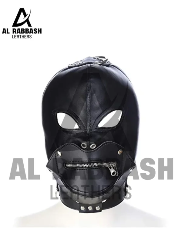 Handmade Black Leather Full Head Mask: Exposed Eyes, Zippered Mouth