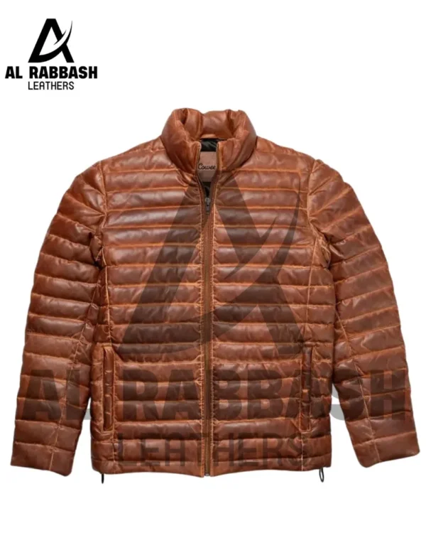 Men's Handmade Distressed Lambskin Leather Puffer Jacket