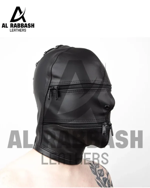 Leather Bondage Zual Zipper BDSM Hood