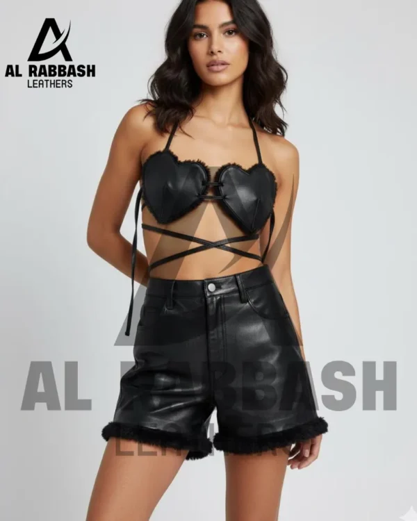 Leather Heart Crop Top & Shorts Set