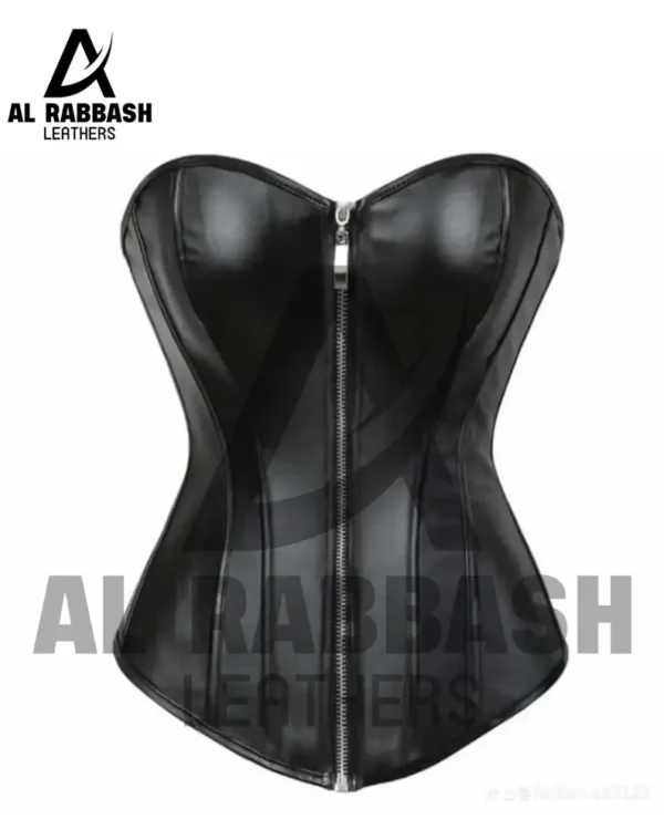 Handmade Black Leather Overbust Corset | Gothic Steampunk Bustier