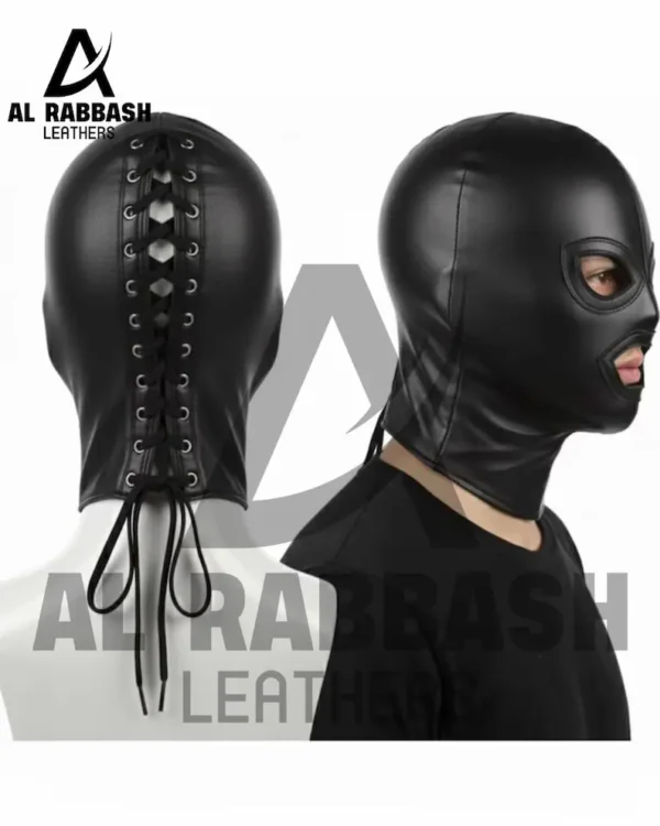 Black Leather Steampunk  Bondage Hood Mask