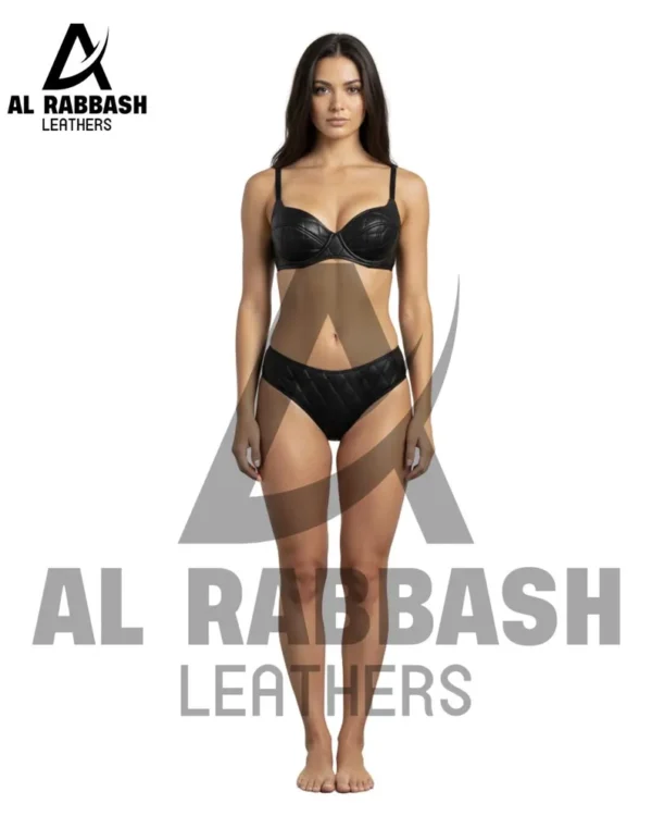 Black Quilted Leather Lingerie Set