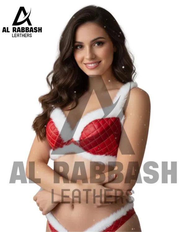 Red Faux Fur Leather Lingerie Set