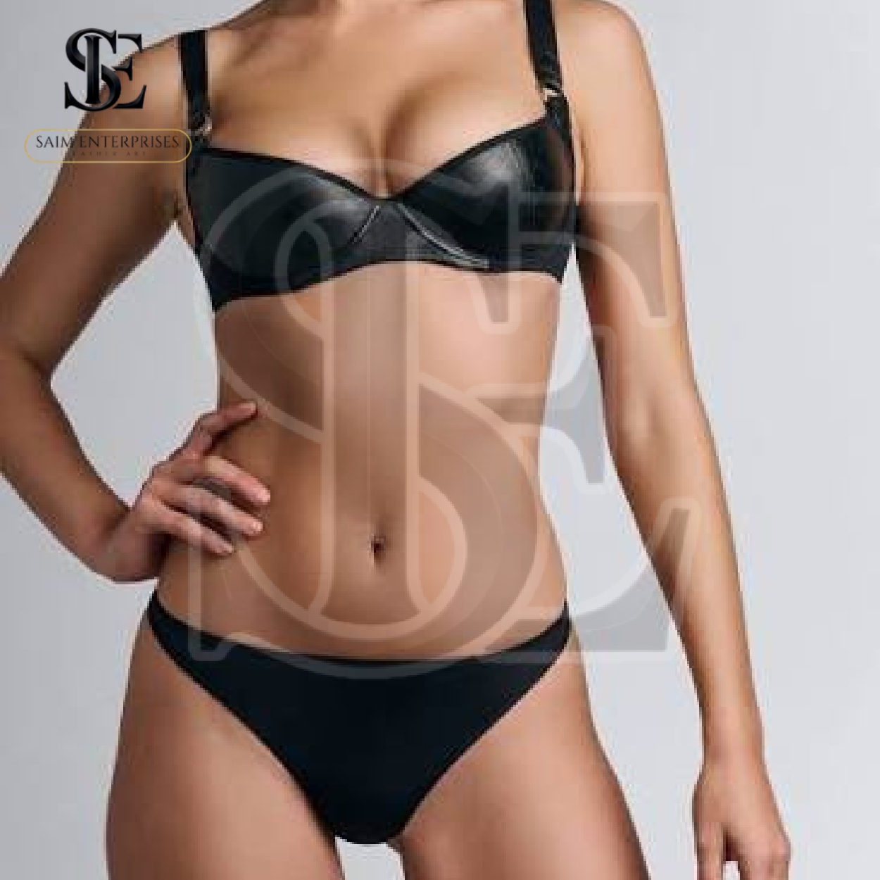Black Quilted Leather Lingerie Set