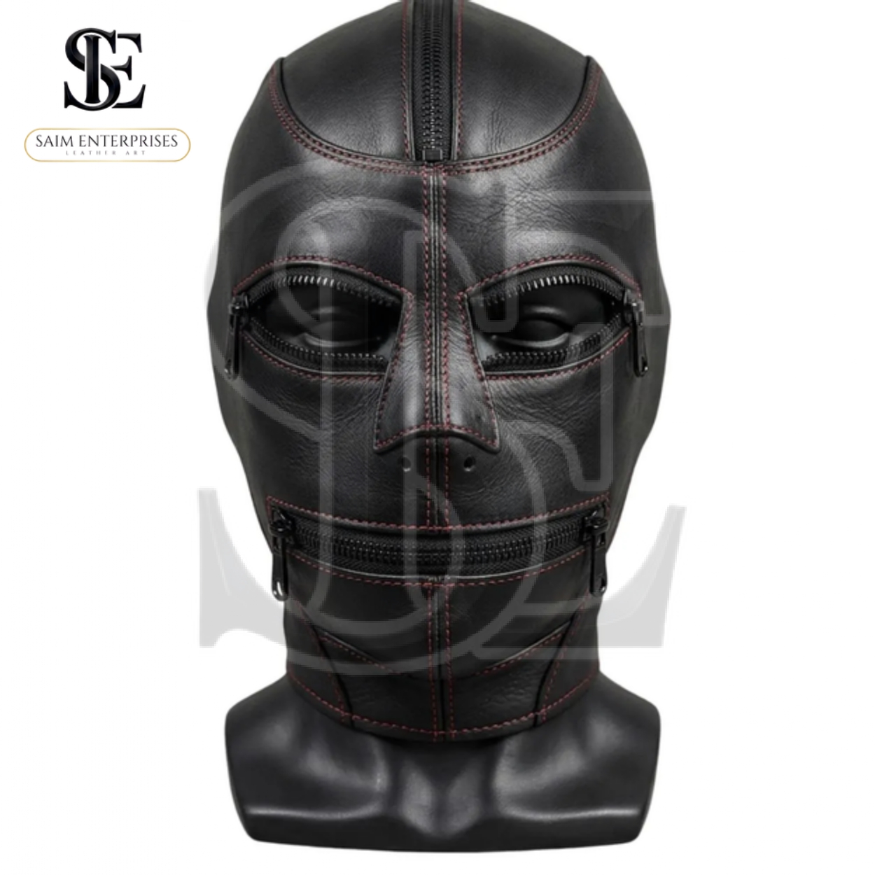 Leather Bondage Zual Zipper BDSM Hood