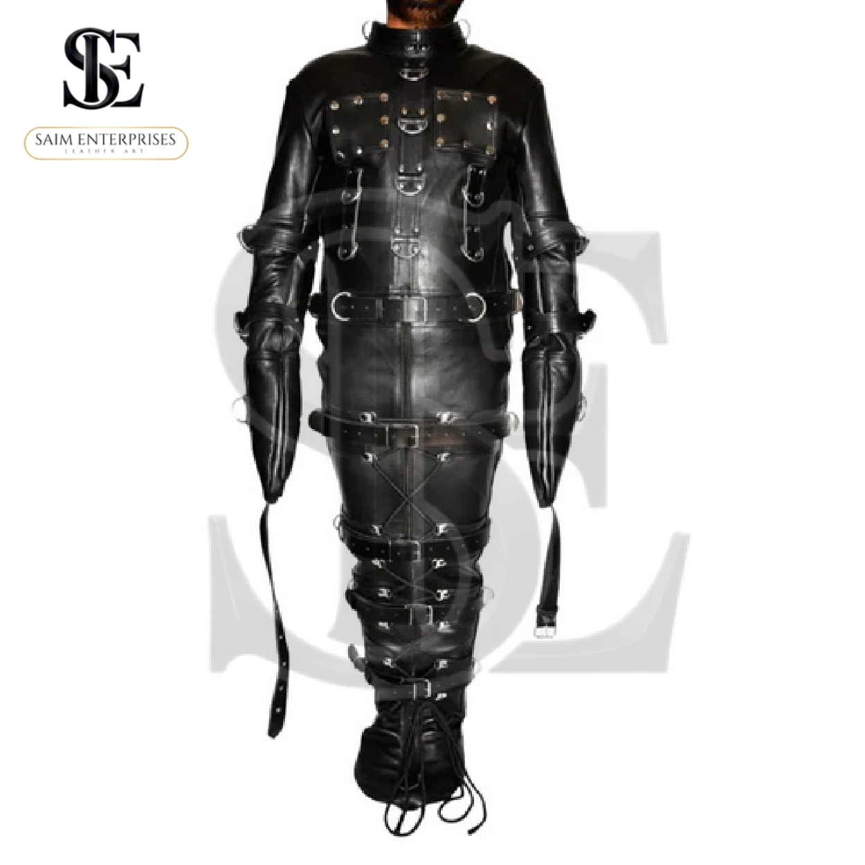 Leather  Bondage Sleep Sack with Straitjacket Restraints