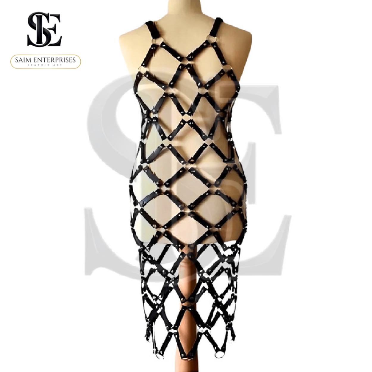 Women's Genuine Leather Cage Harness Dress