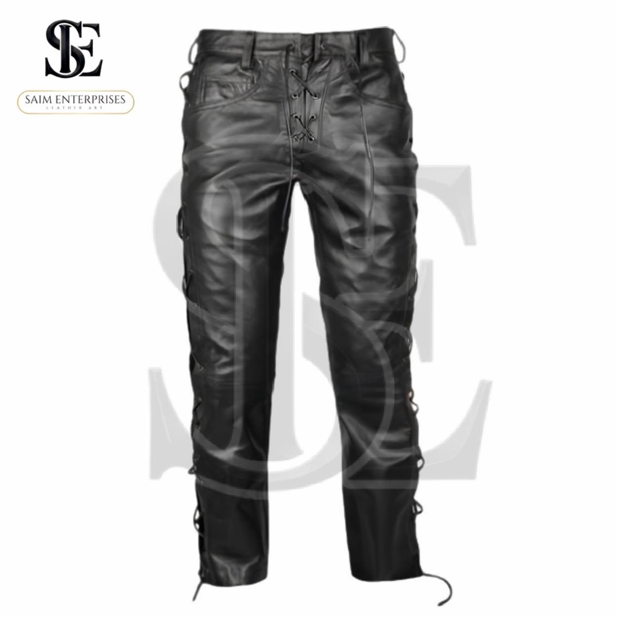 Leather Side Laces Zipper Pant