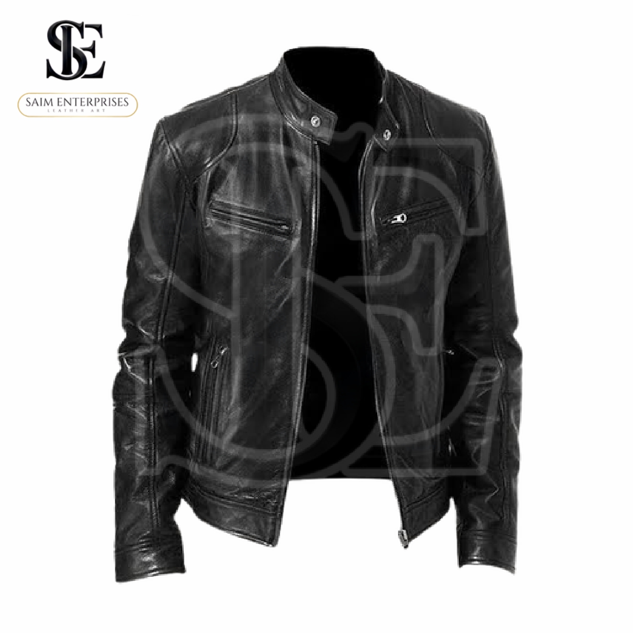 Cafe Racer Motorcycle Biker Leather Jacket Black Genuine Soft Sheep Skin Leather