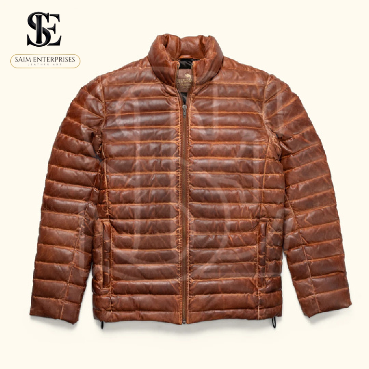 Men's Handmade Distressed Lambskin Leather Puffer Jacket