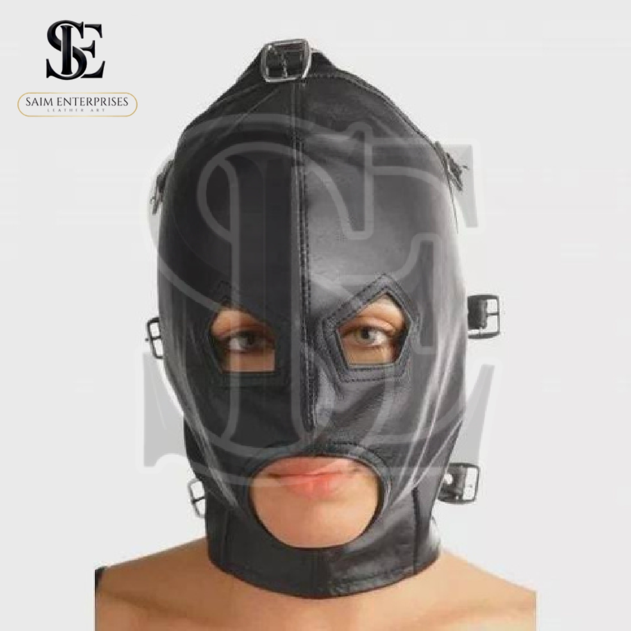 Leather Removable Eye Cover & Mouth Panel Hood