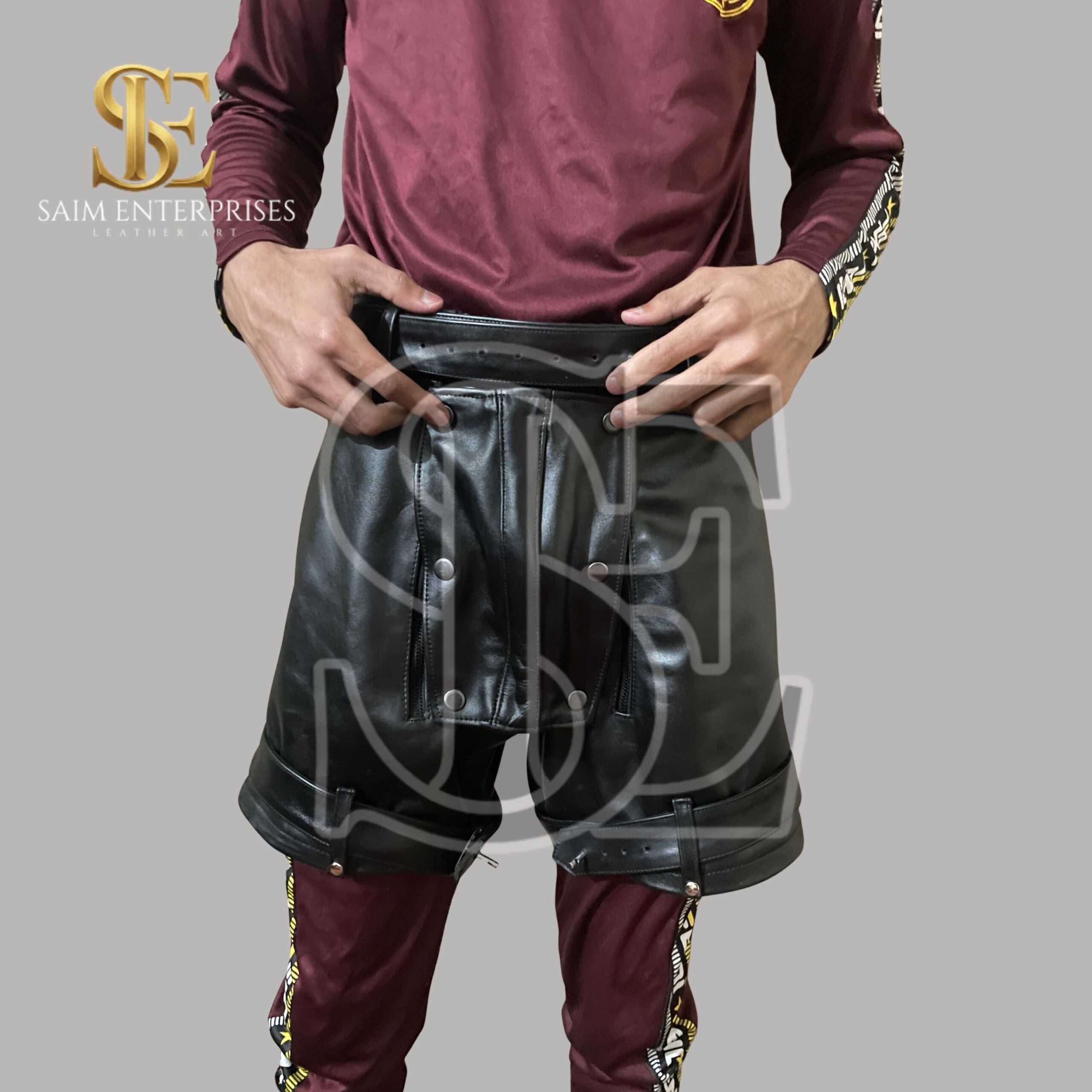 Handmade Men's Genuine bondage Leather BDSM Shorts - Image 3