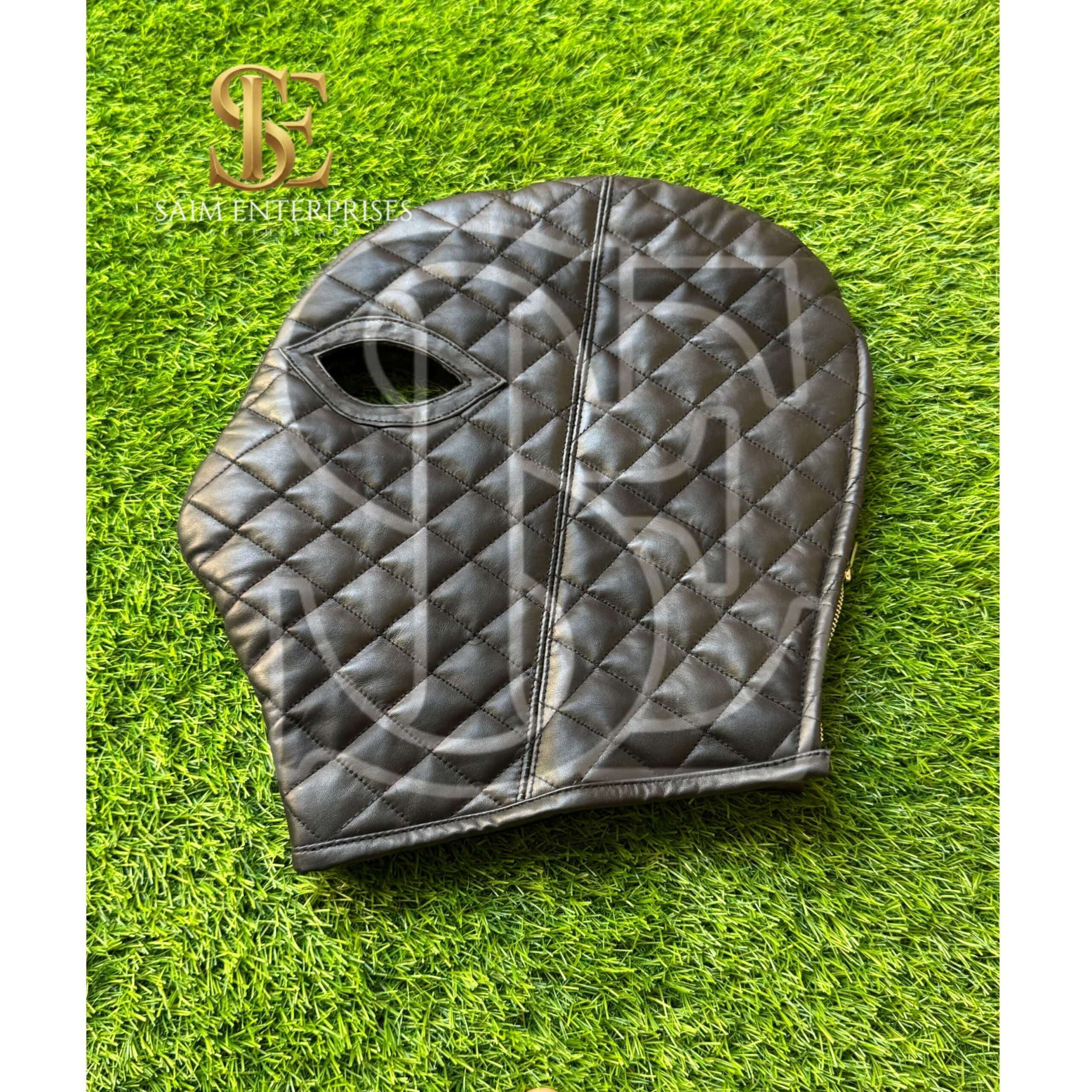 Handmade Quilted Genuine BDSM Leather Bondage Hood - Image 4