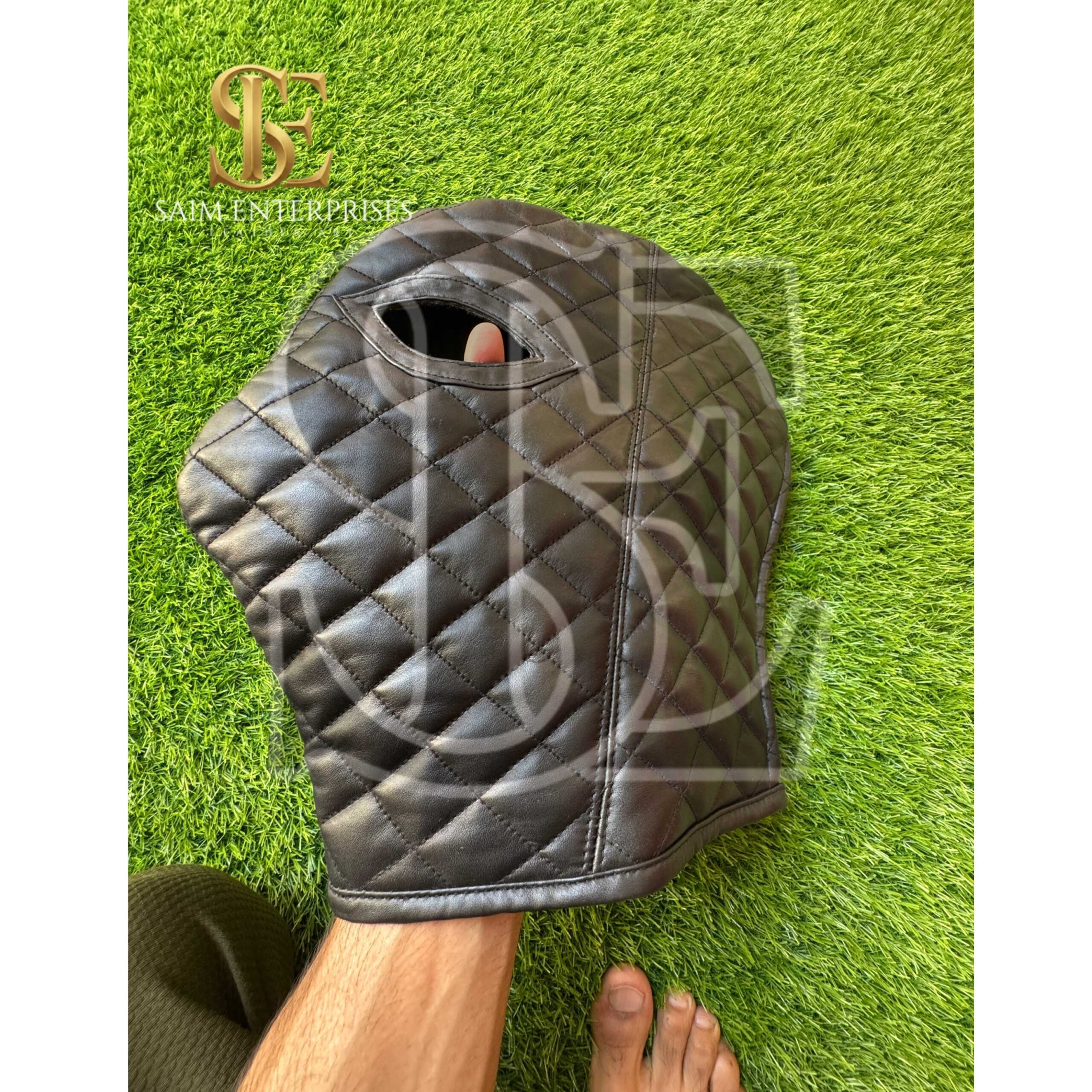 Handmade Quilted Genuine BDSM Leather Bondage Hood - Image 3