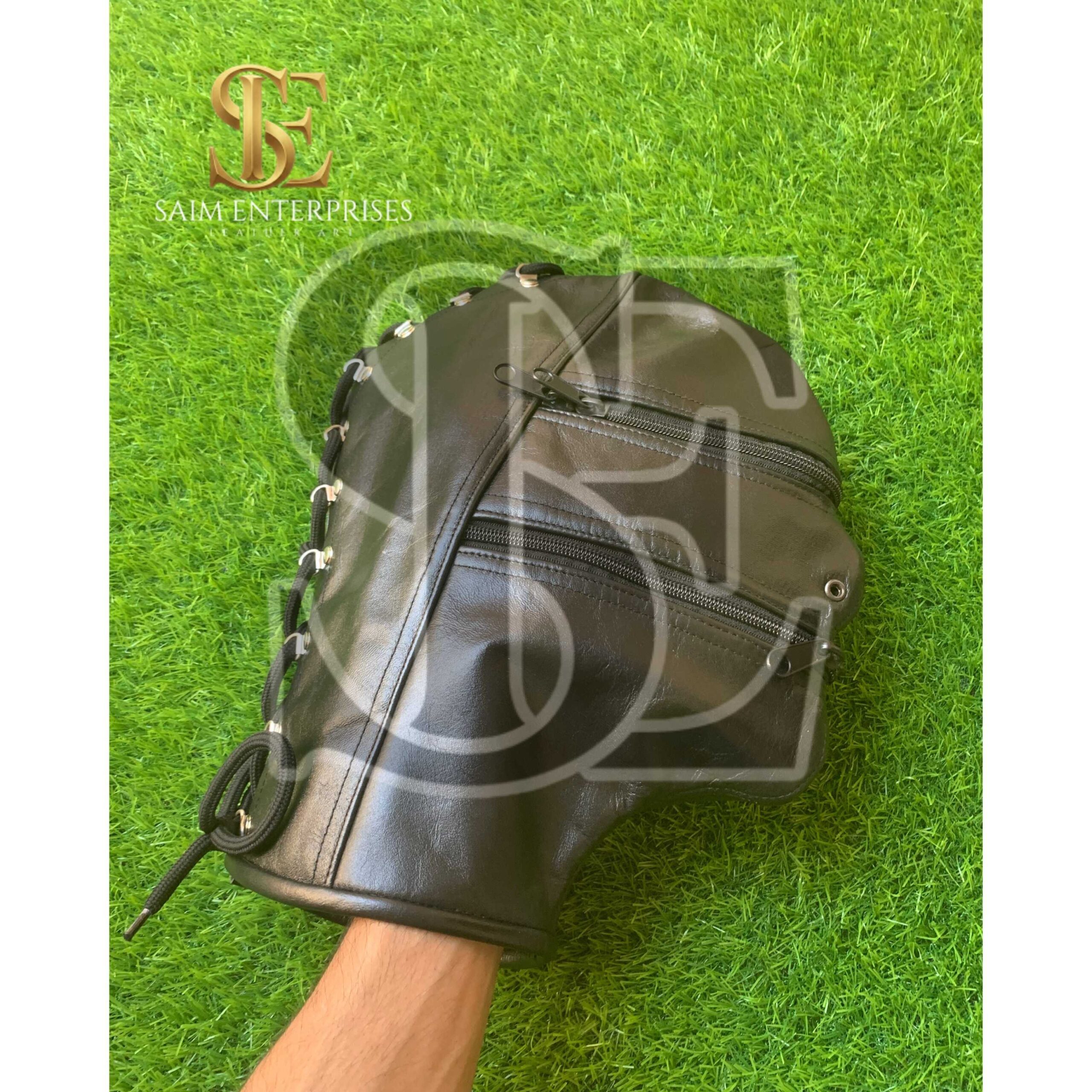 Handmade Black Genuine Leather Full Bondage Hood Mask - Image 4