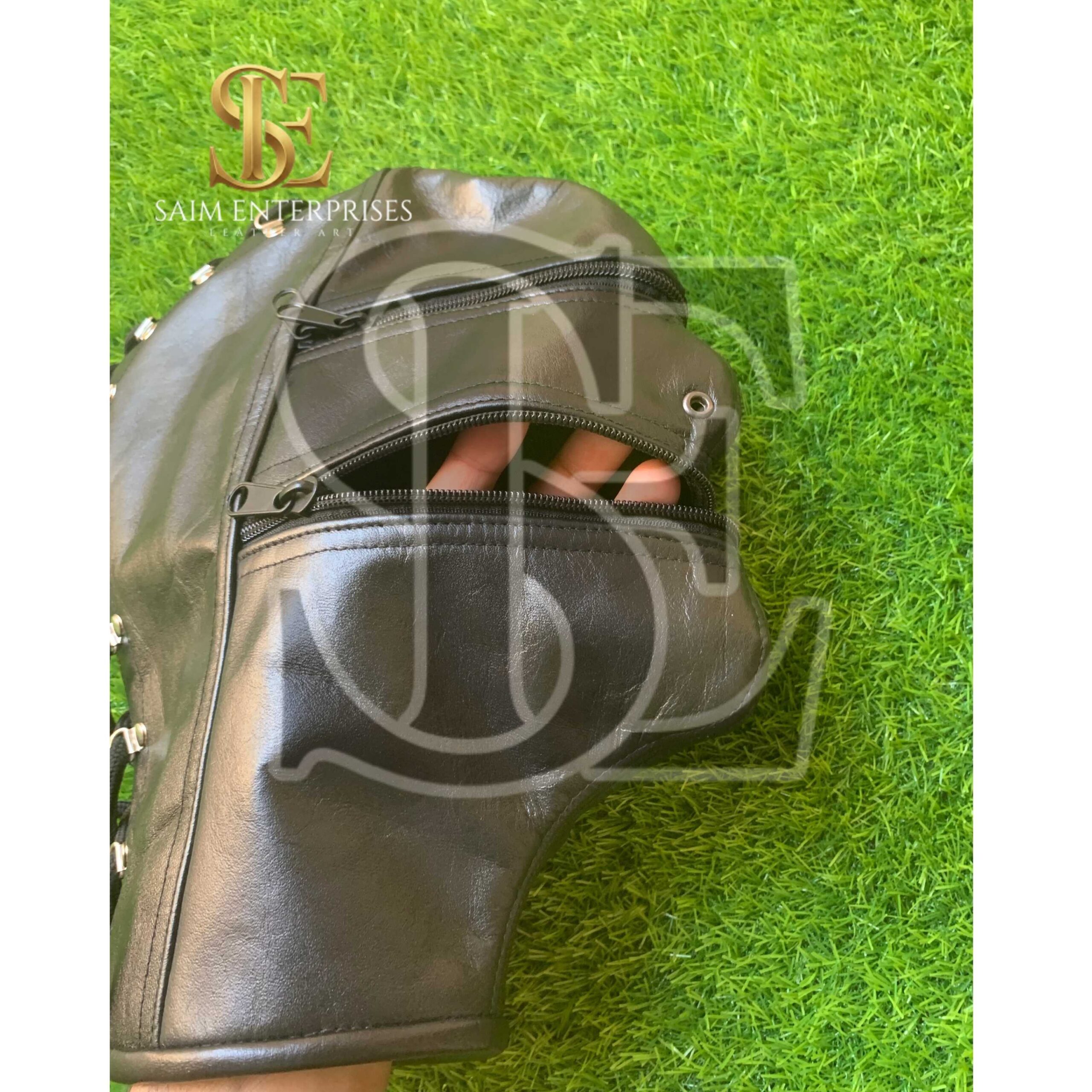 Handmade Black Genuine Leather Full Bondage Hood Mask - Image 7