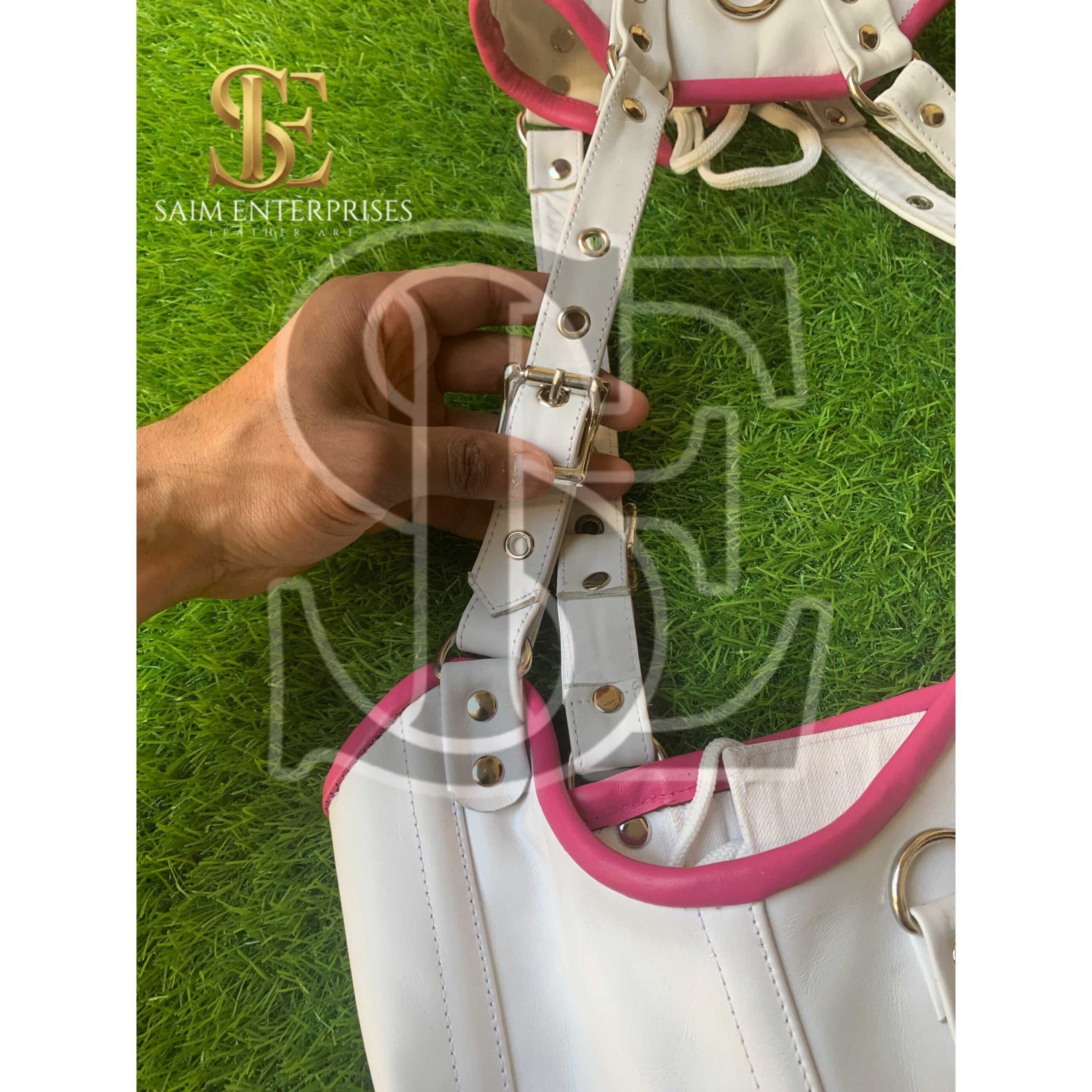 White Leather BDSM Corset Set with Collar & Garters - Image 10