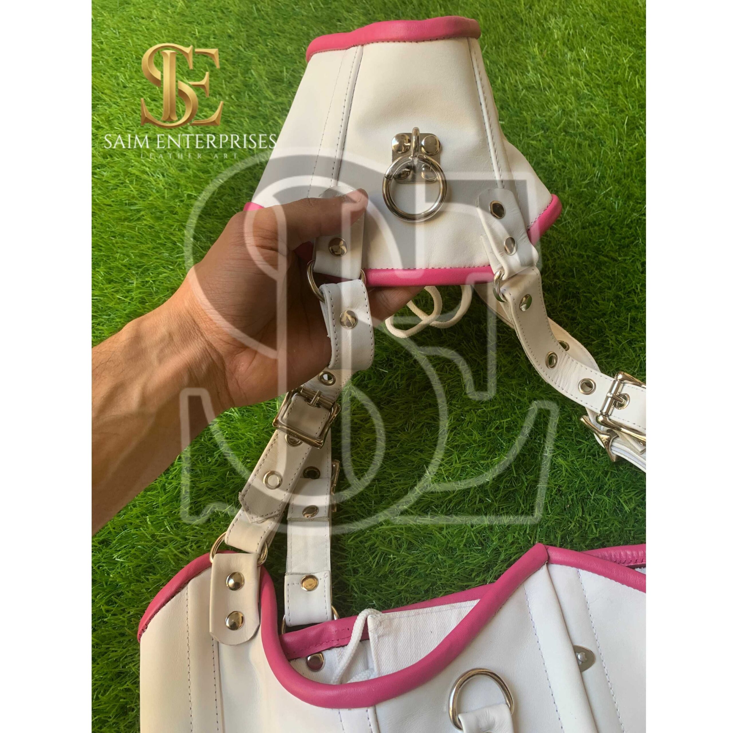 White Leather BDSM Corset Set with Collar & Garters - Image 11