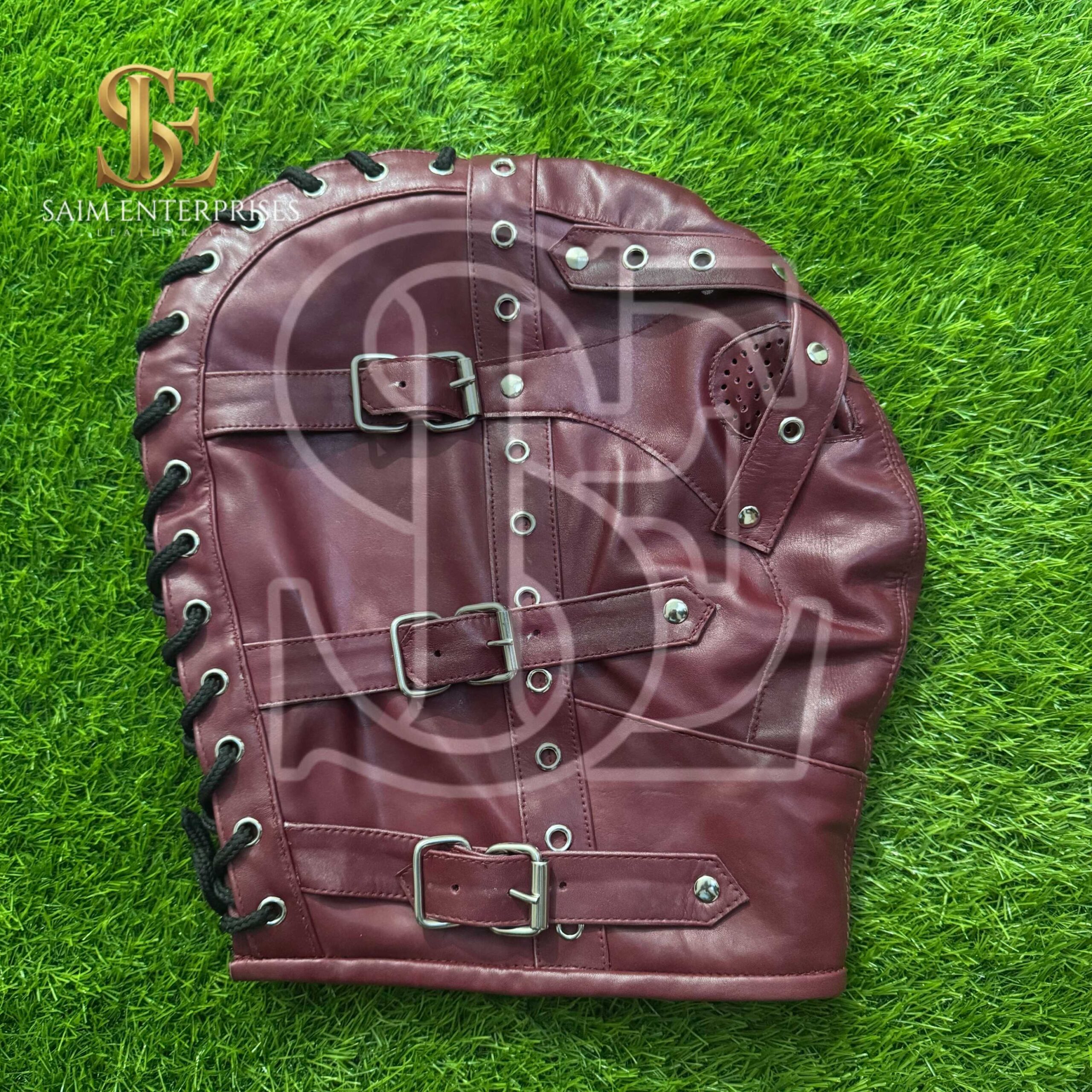 Handmade Leather BDSM Bondage Hood Mask with Adjustable Buckles - Image 3