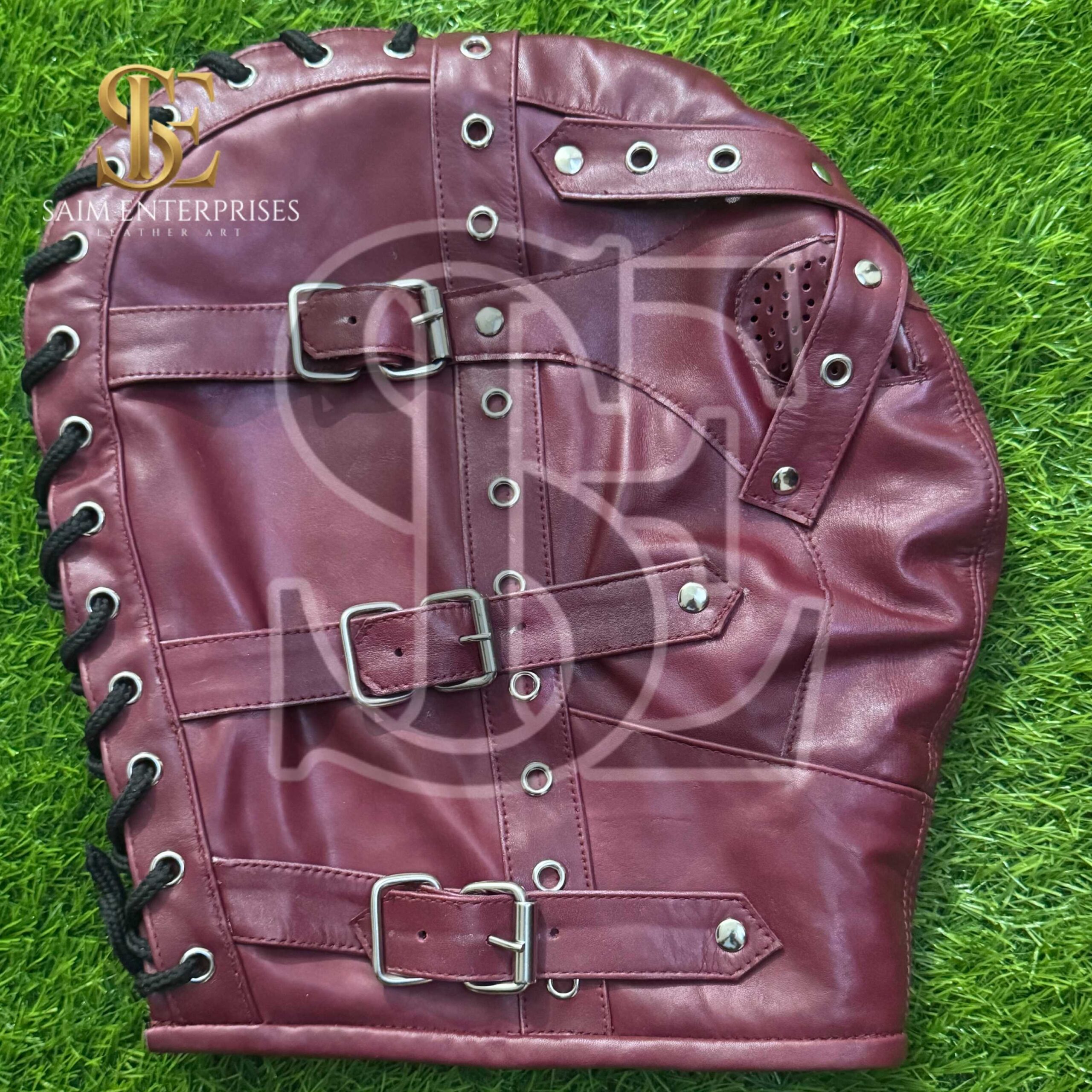 Handmade Leather BDSM Bondage Hood Mask with Adjustable Buckles - Image 4