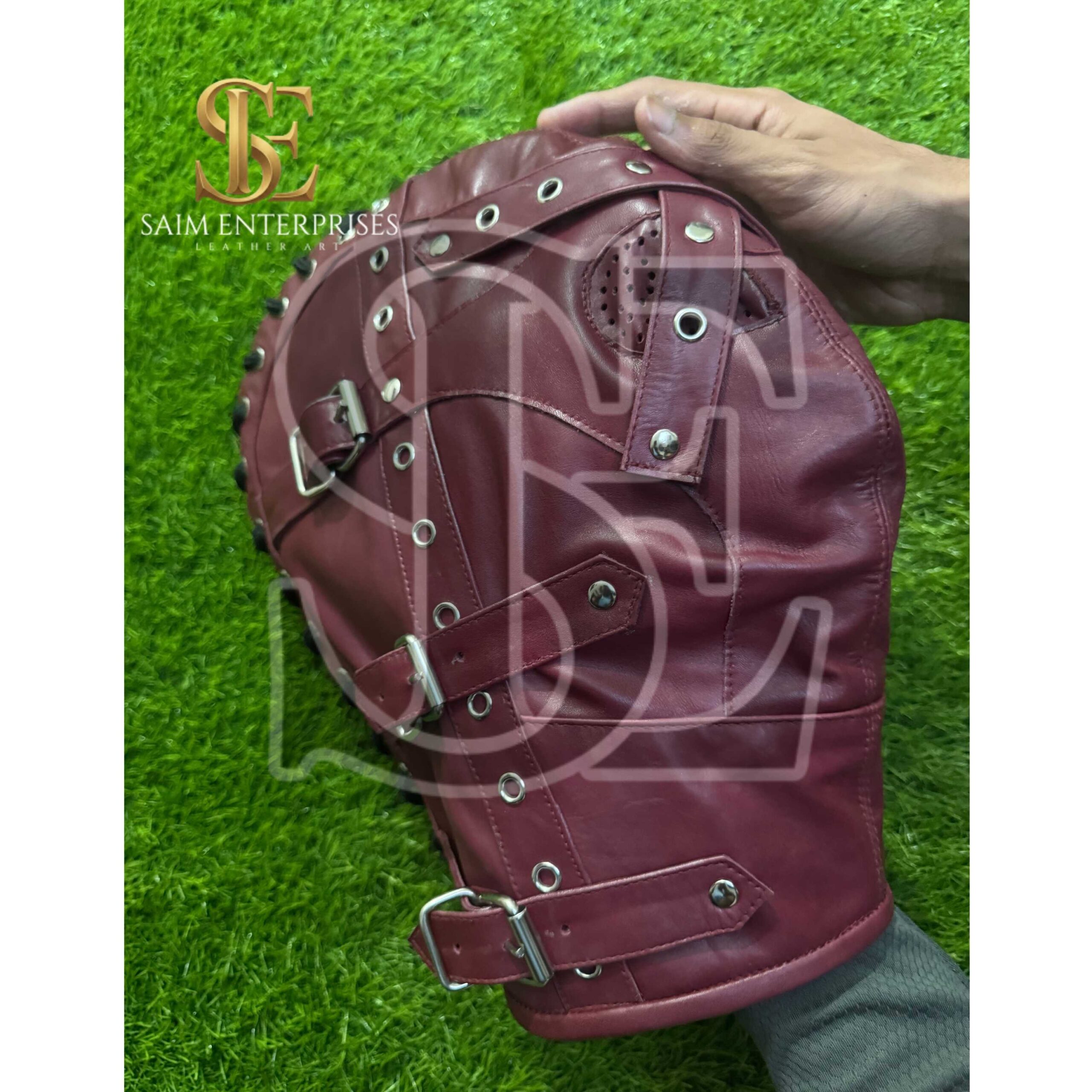 Handmade Leather BDSM Bondage Hood Mask with Adjustable Buckles - Image 7