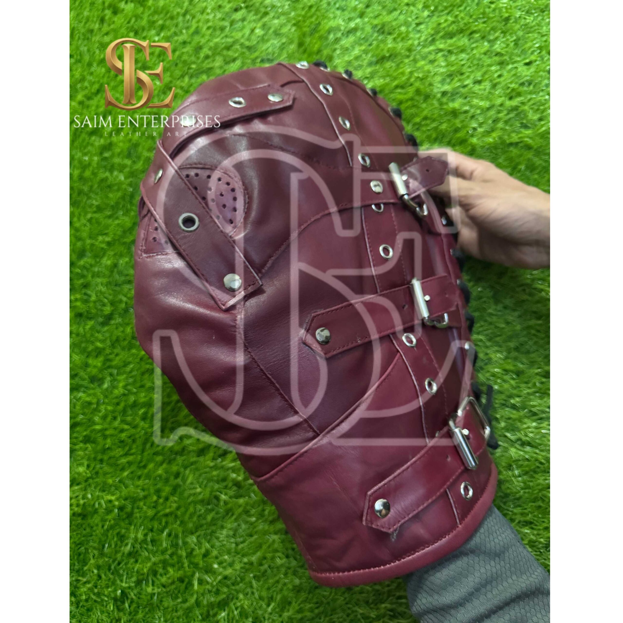Handmade Leather BDSM Bondage Hood Mask with Adjustable Buckles - Image 8