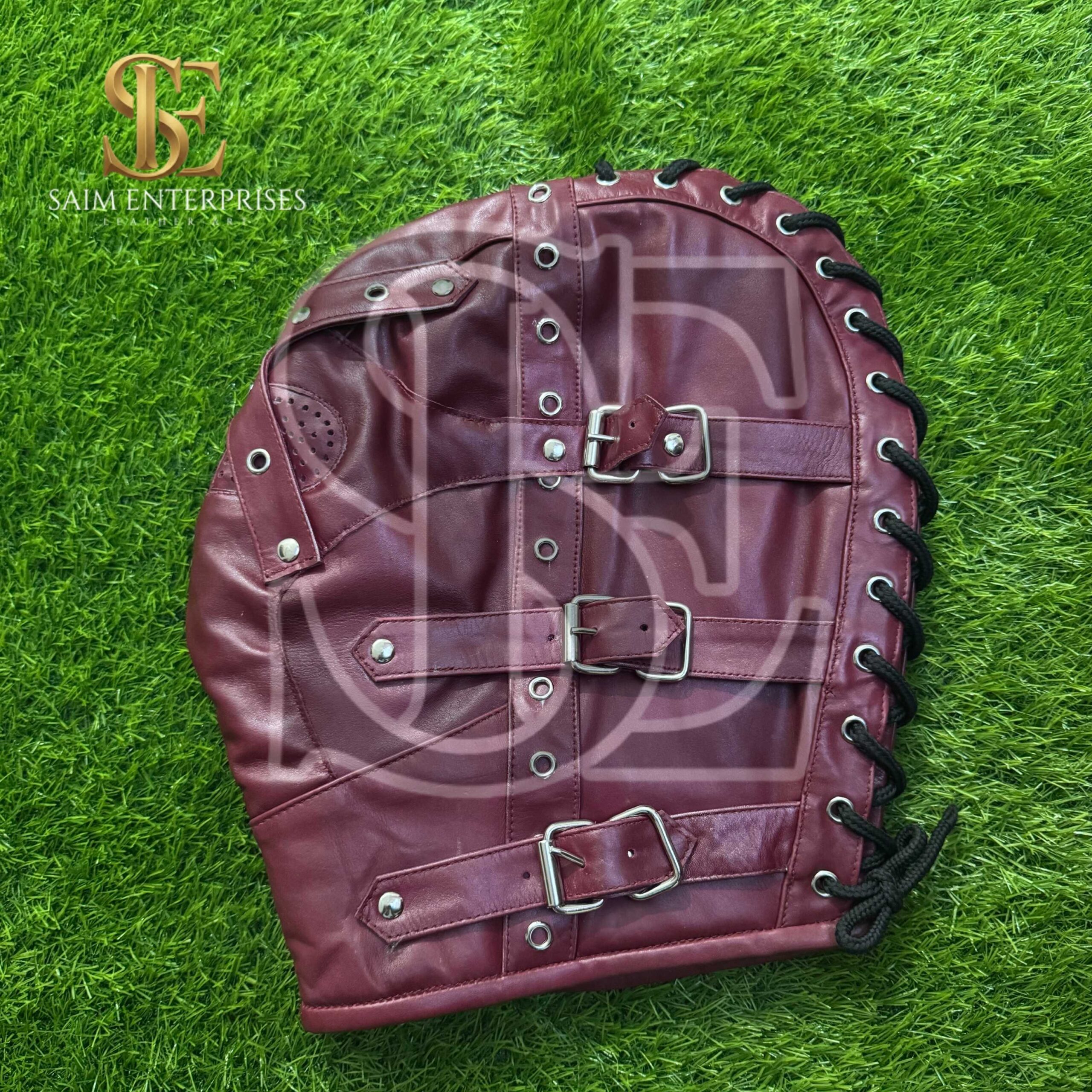 Handmade Leather BDSM Bondage Hood Mask with Adjustable Buckles - Image 9