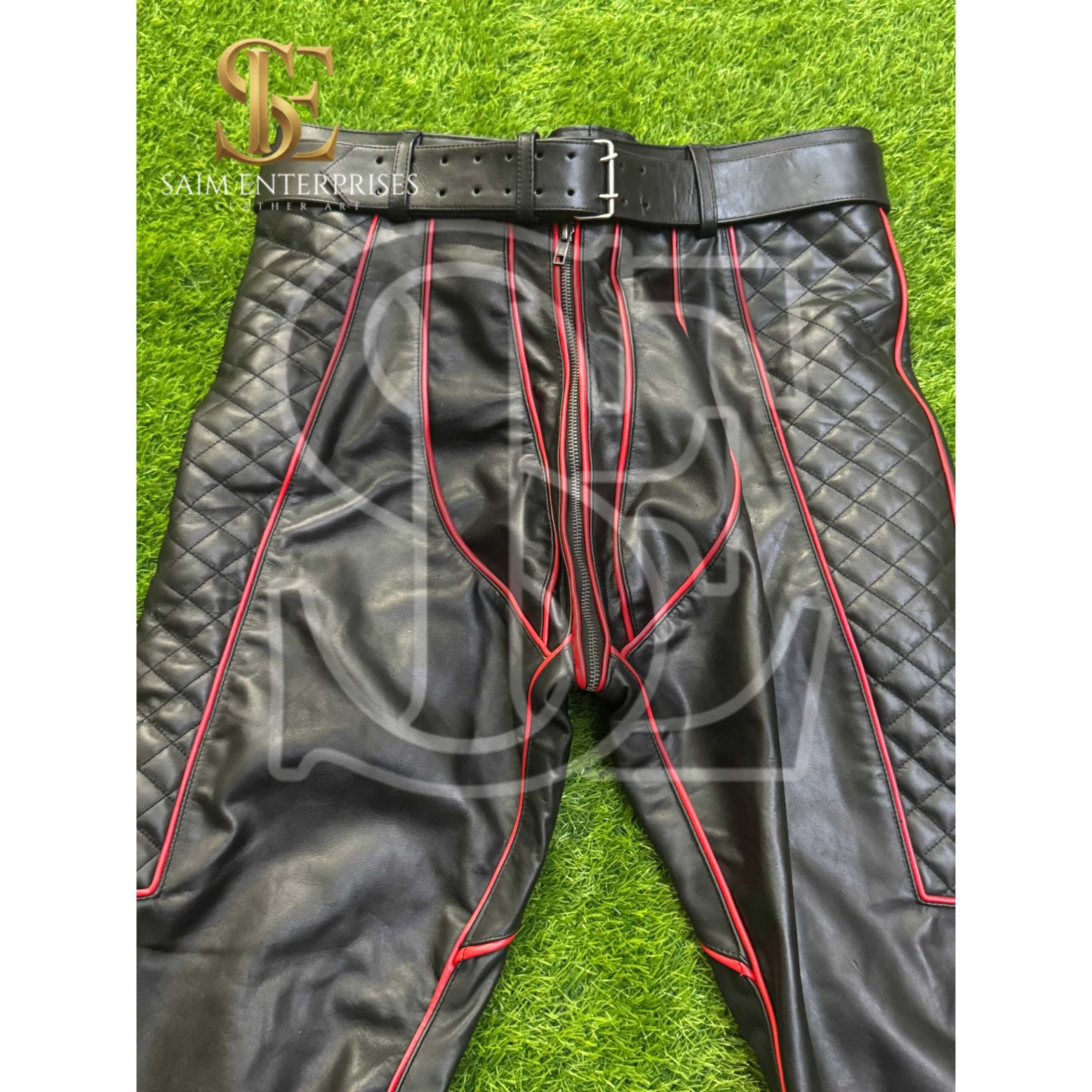 Handmade Leather BDSM Biker bondage Pants with Quilted Panels - Image 11
