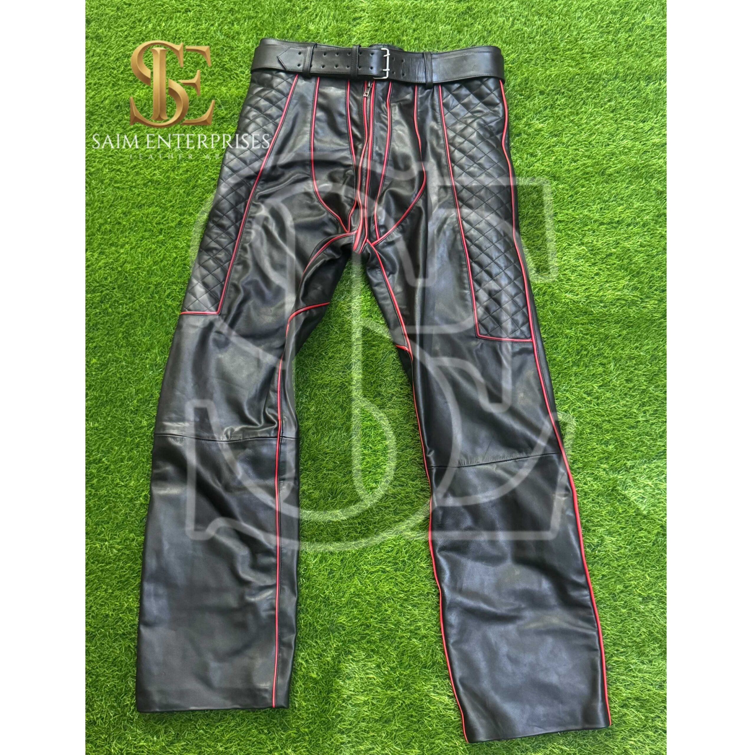 Handmade Leather BDSM Biker bondage Pants with Quilted Panels - Image 10