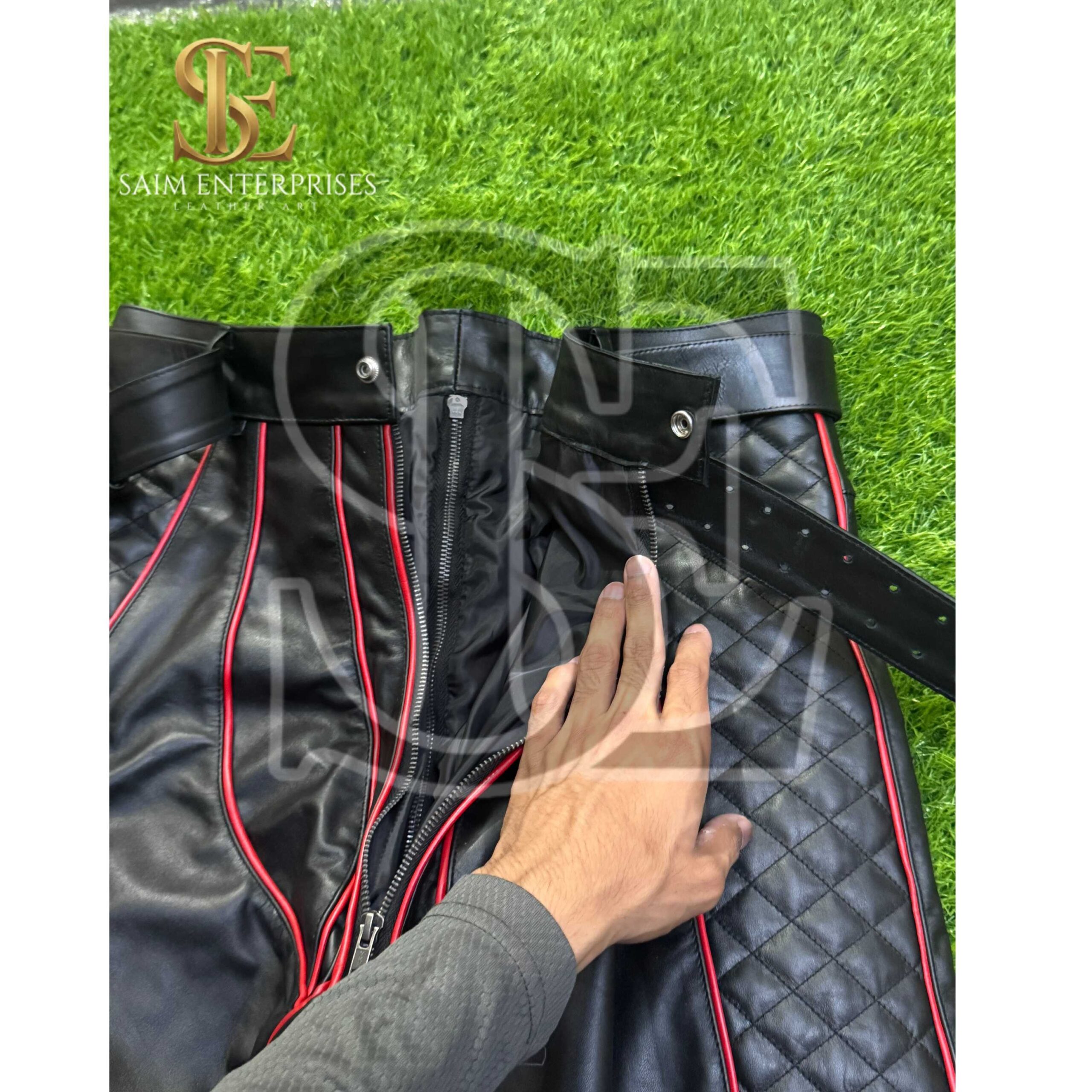 Handmade Leather BDSM Biker bondage Pants with Quilted Panels - Image 8