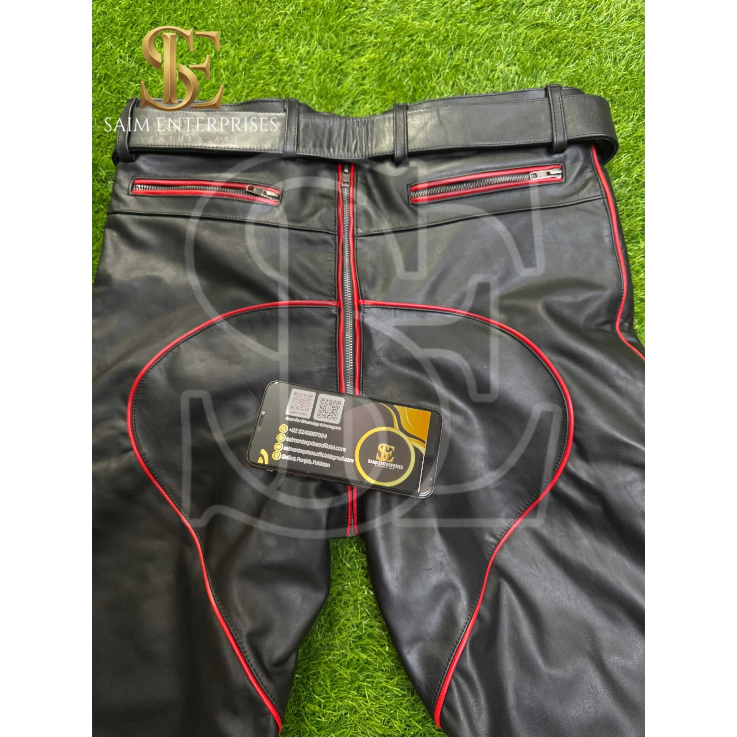 Handmade Leather BDSM Biker bondage Pants with Quilted Panels - Image 7