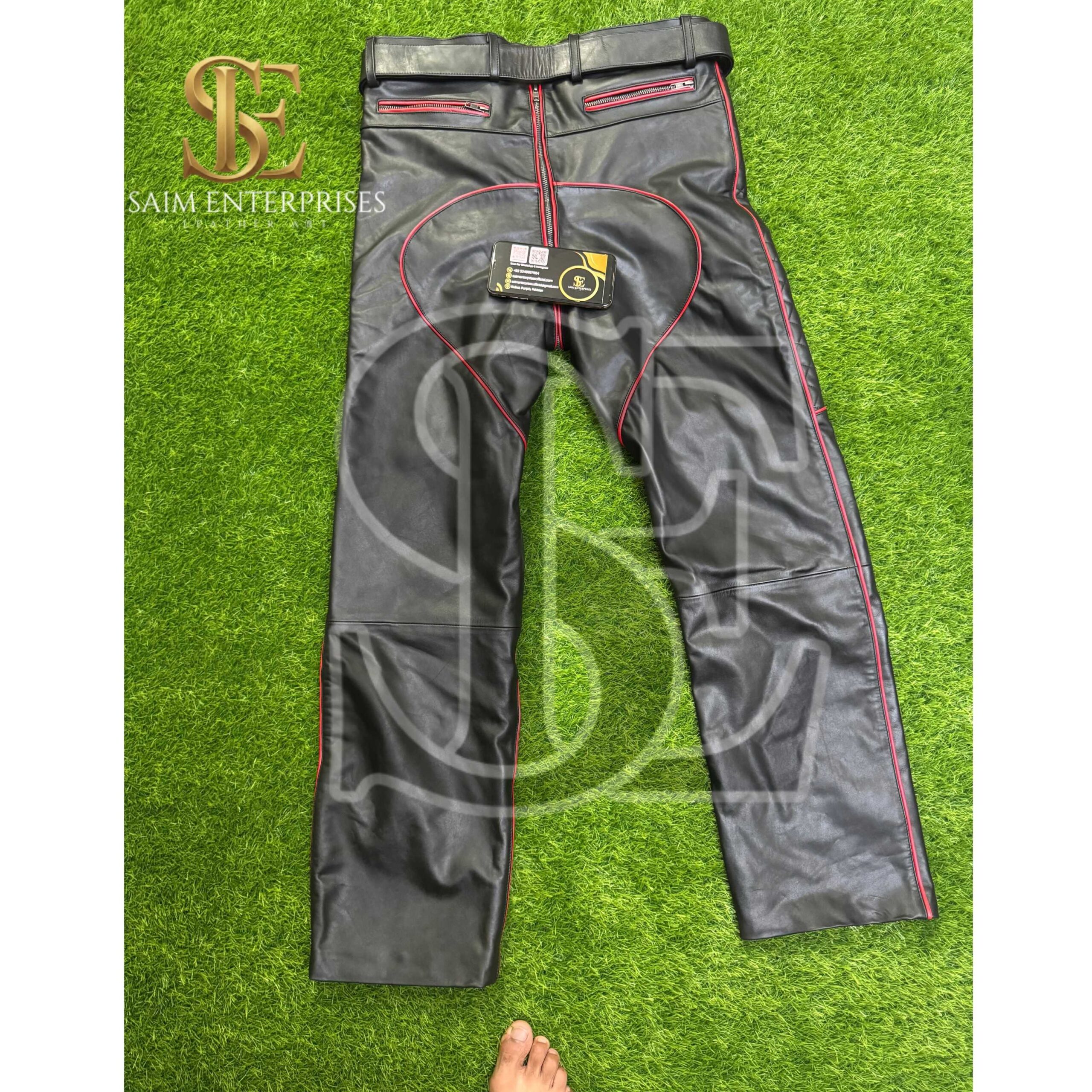 Handmade Leather BDSM Biker bondage Pants with Quilted Panels - Image 6