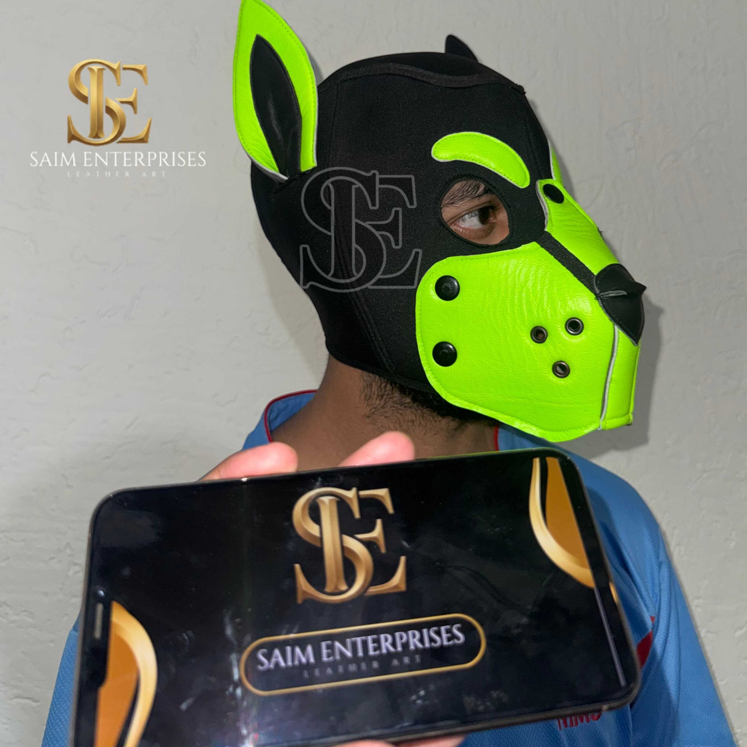 Handmade Parrot Color BDSM Leather & Neoprene Puppy Hood - Image 5