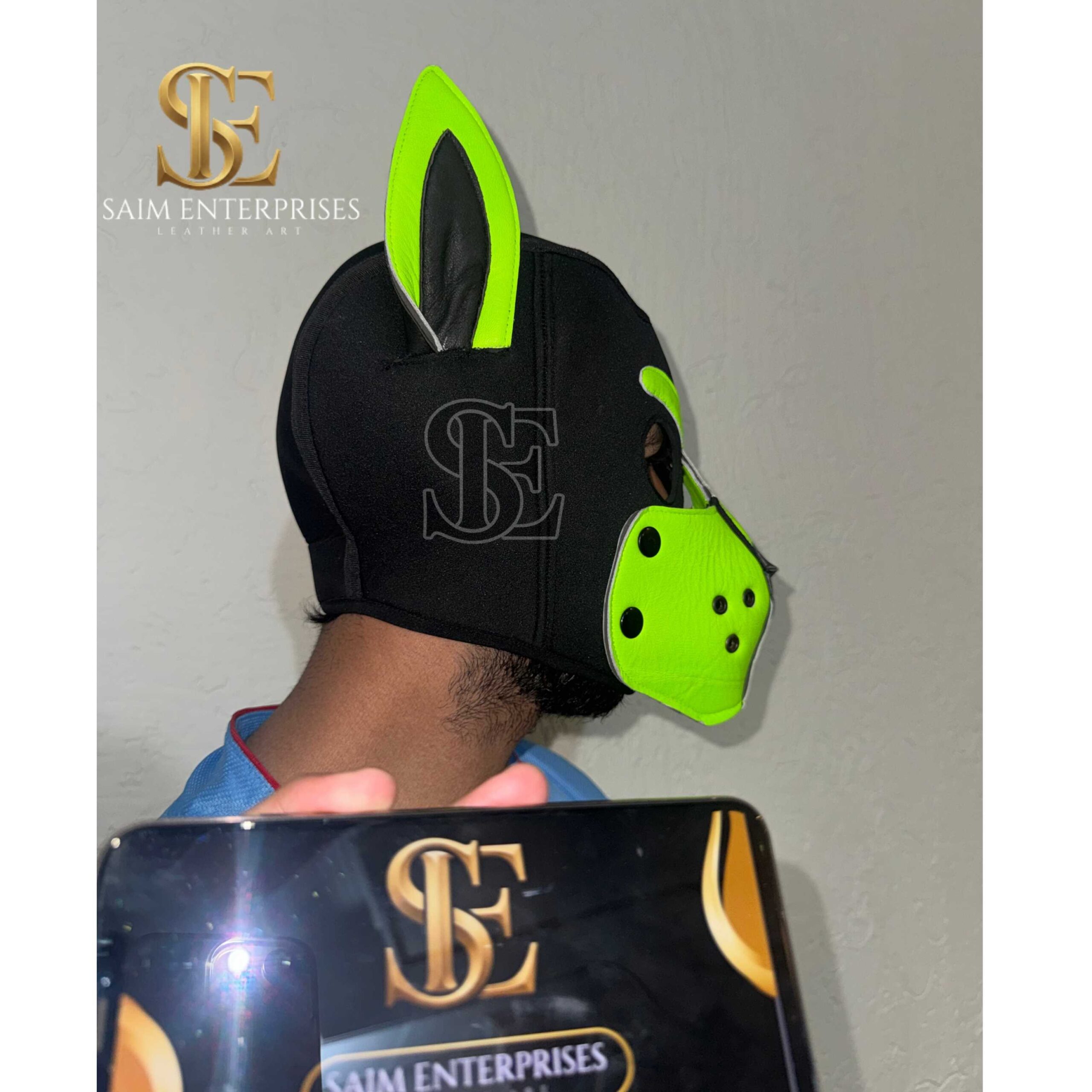 Handmade Parrot Color BDSM Leather & Neoprene Puppy Hood - Image 4