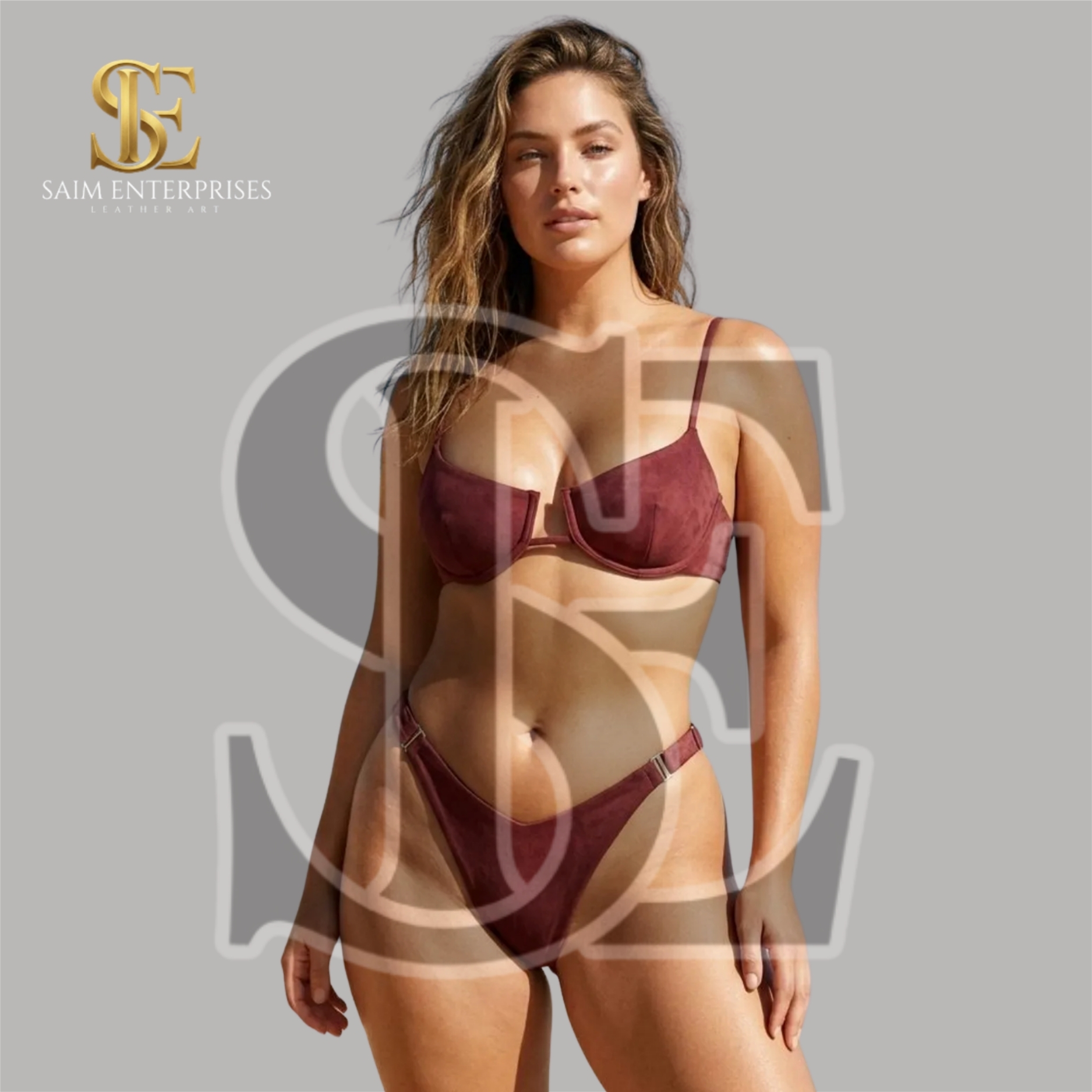 Maroon Bondage Leather BDSM High Cut Micro Thong