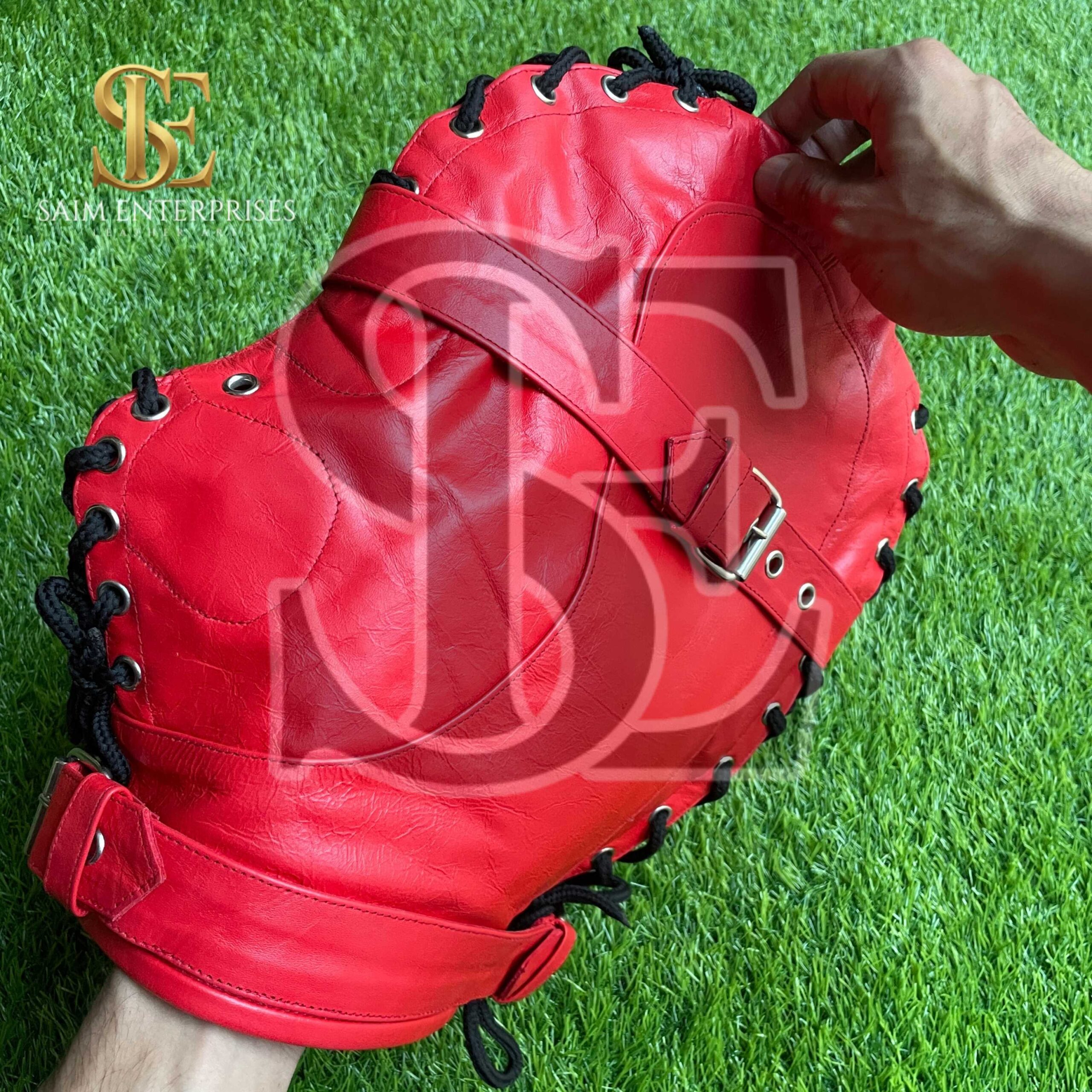 Handmade Red BDSM Leather Bondage Full Hood Lace-Up Mask - Image 7