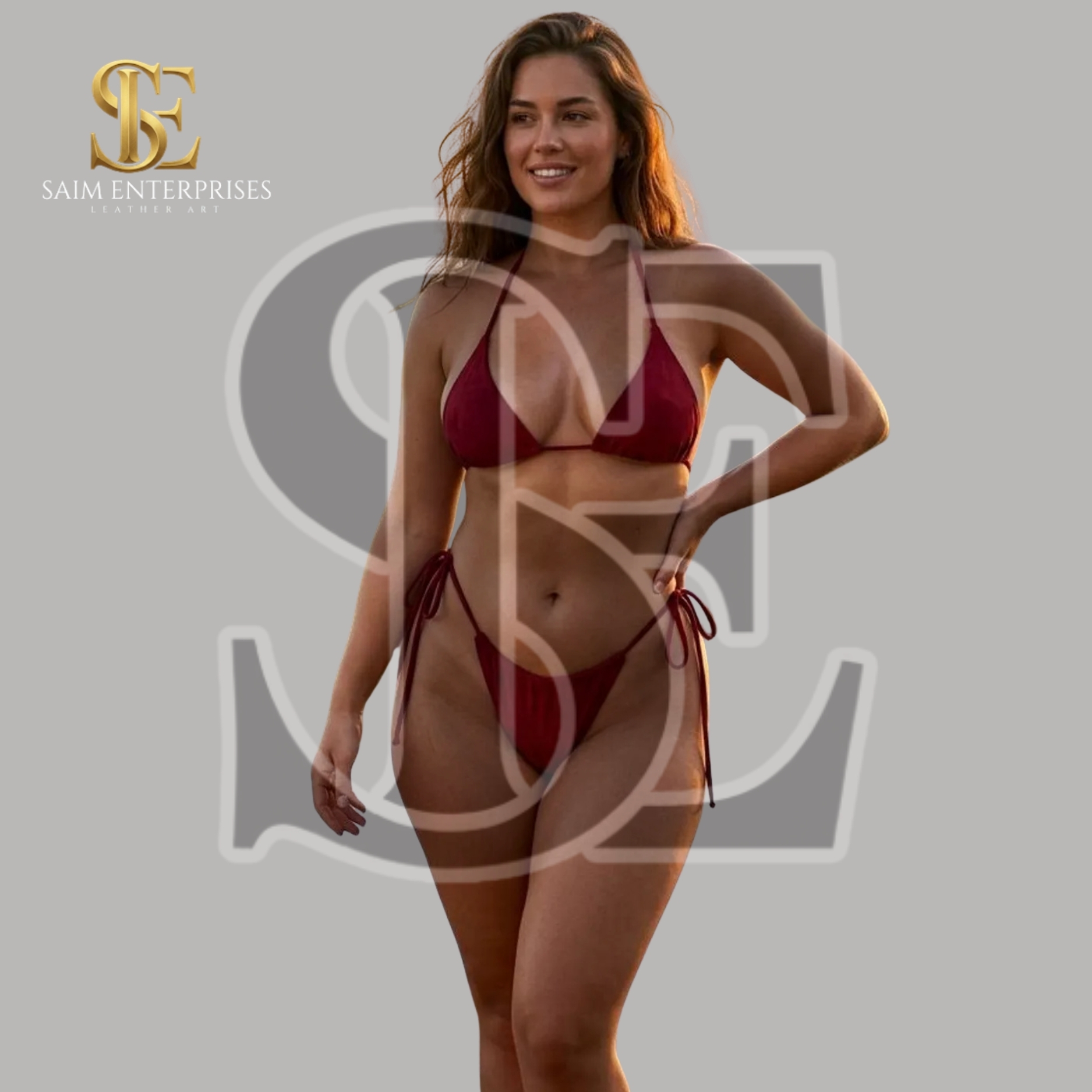 Handmade Red Suede Festival & Rave Wear Micro Bikini Set