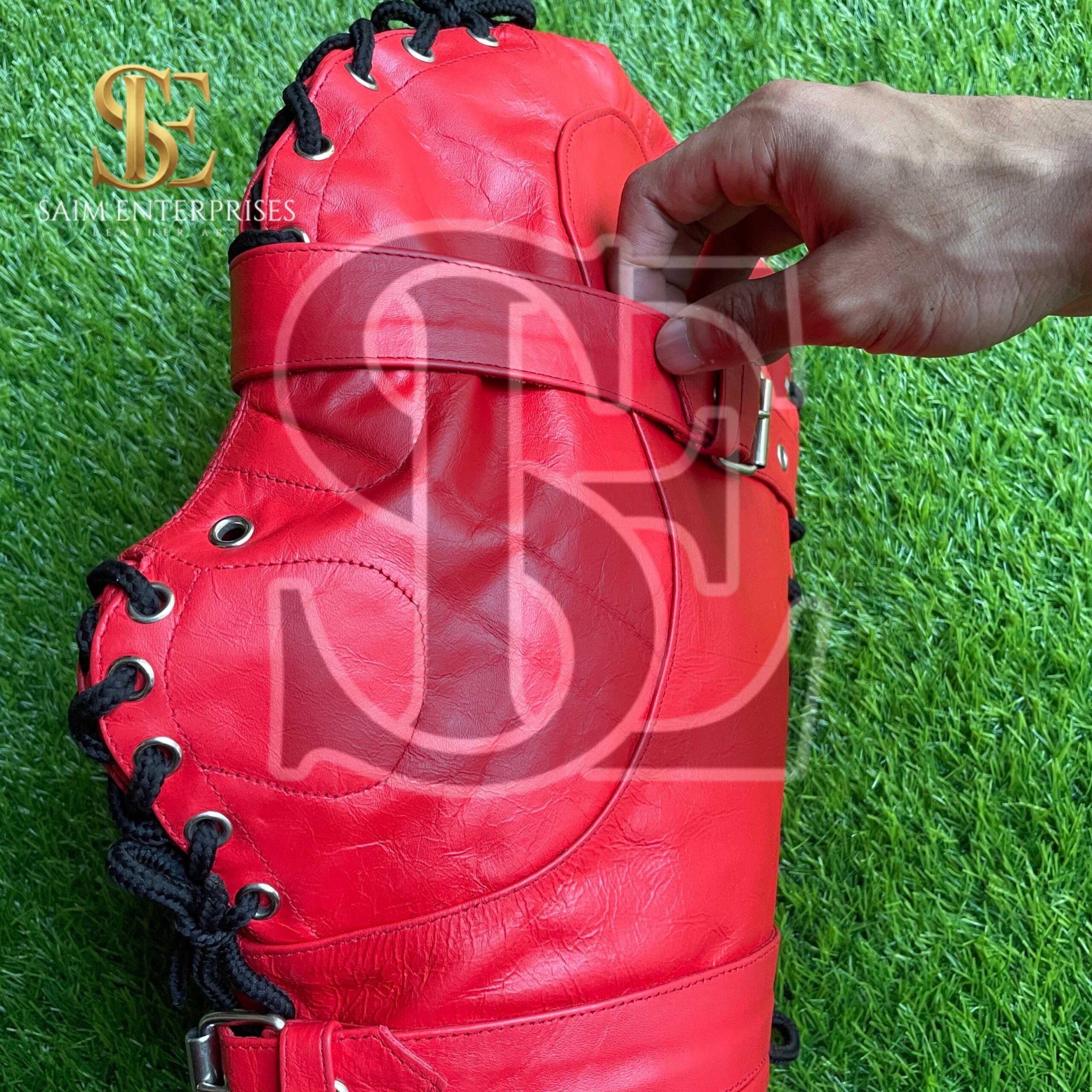 Handmade Red BDSM Leather Bondage Full Hood Lace-Up Mask - Image 10