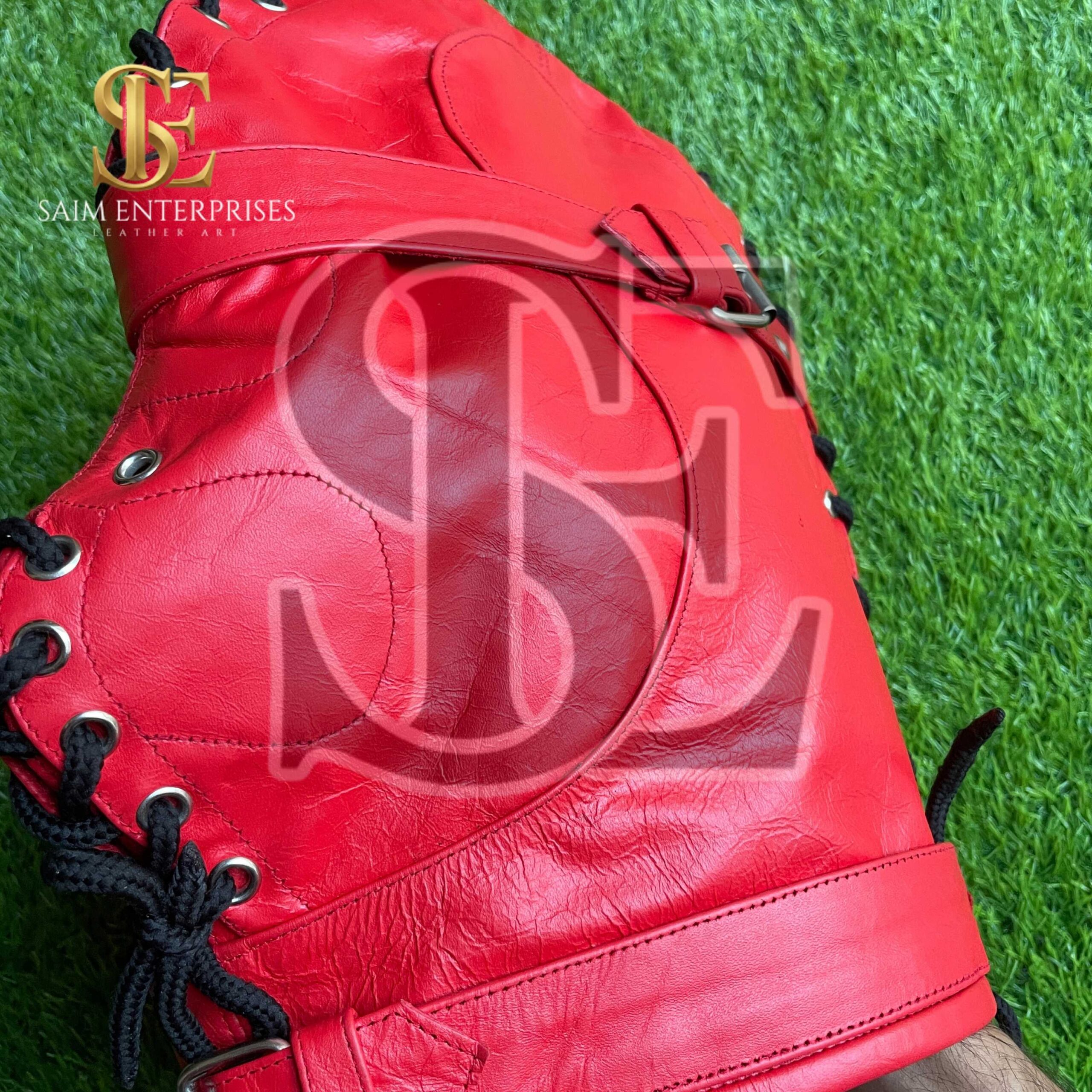 Handmade Red BDSM Leather Bondage Full Hood Lace-Up Mask - Image 13