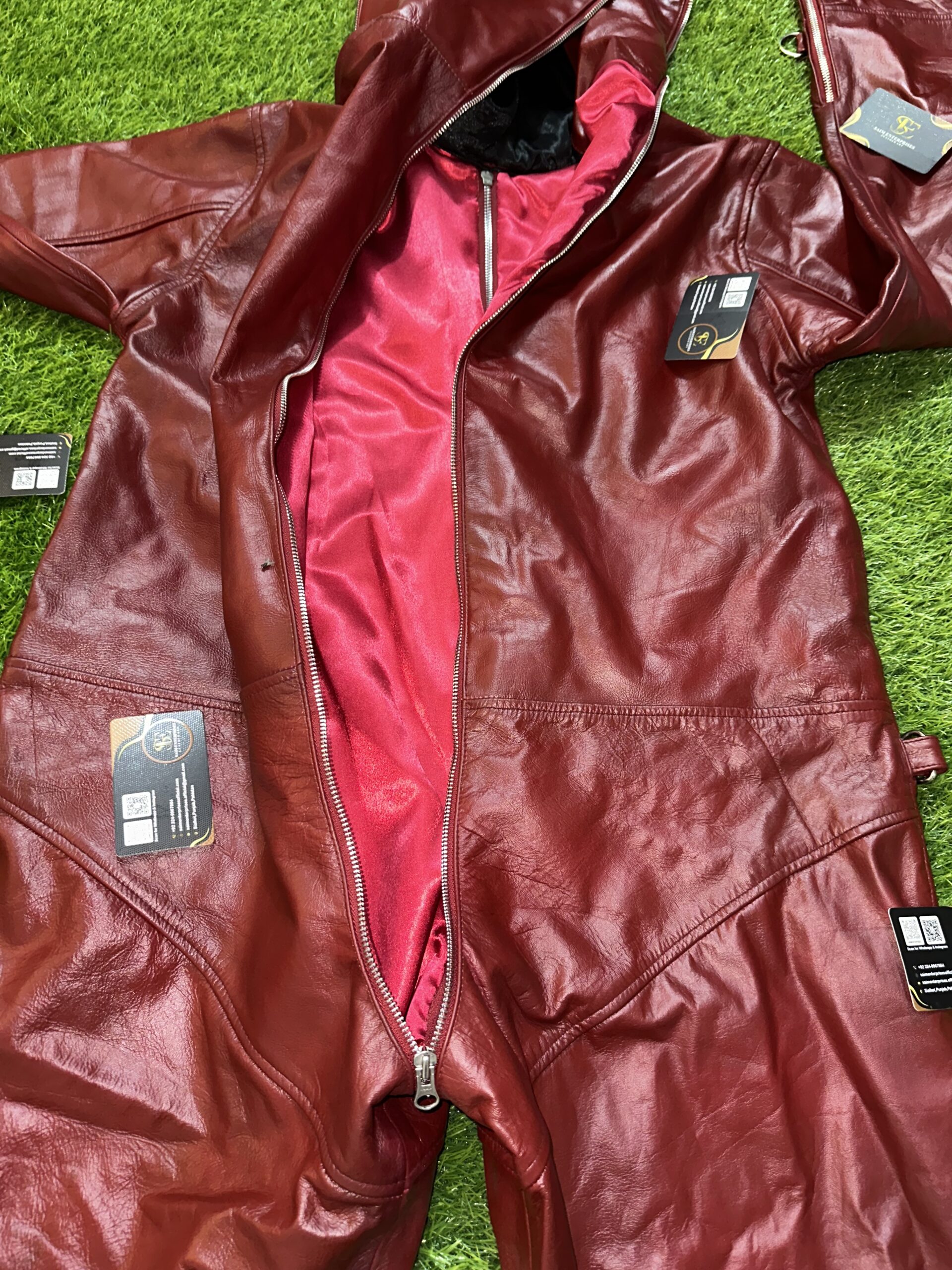 Handmade Custom Red Padded Sheepskin Leather BDSM Catsuit - Image 15