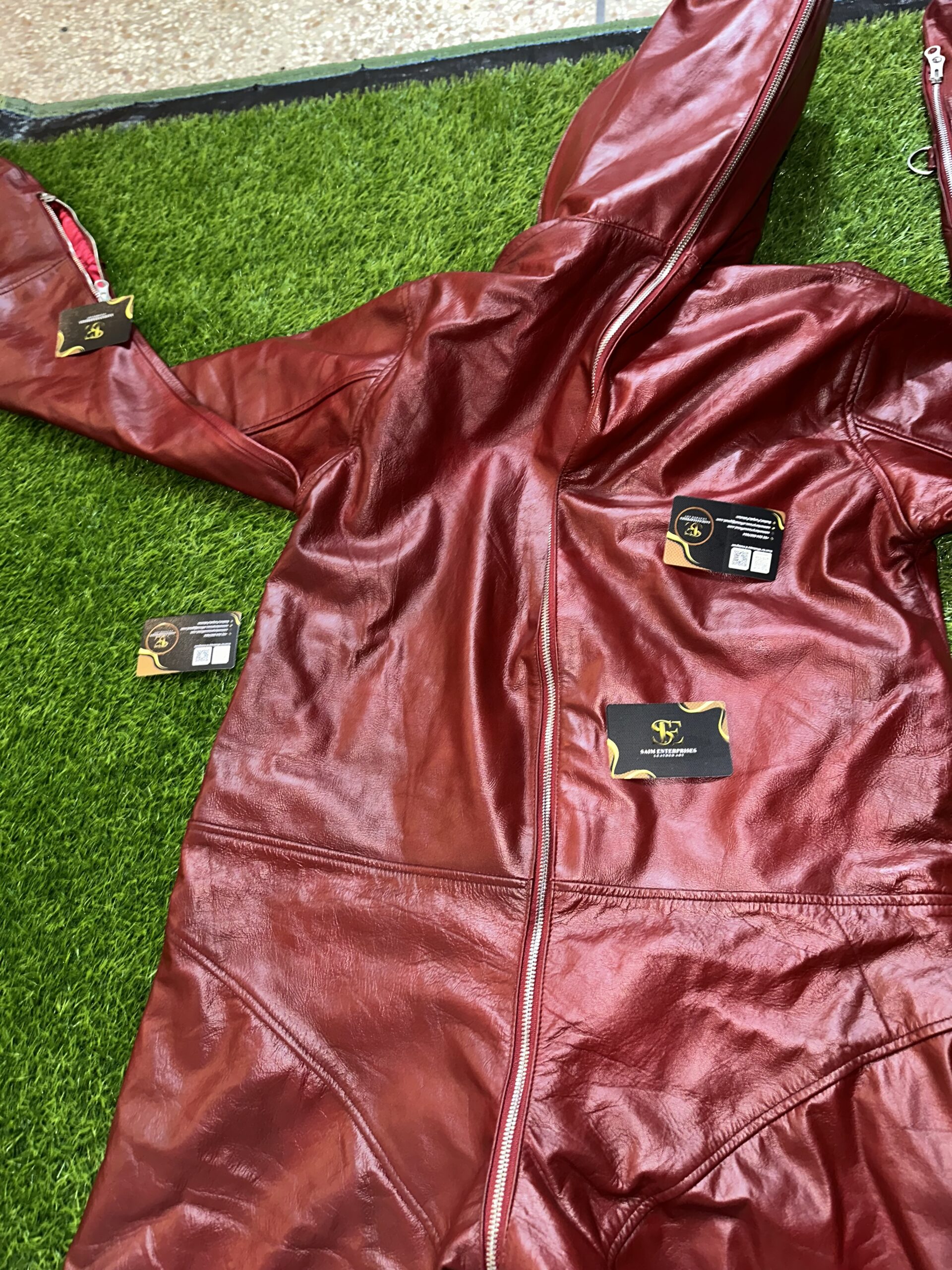 Handmade Custom Red Padded Sheepskin Leather BDSM Catsuit - Image 14