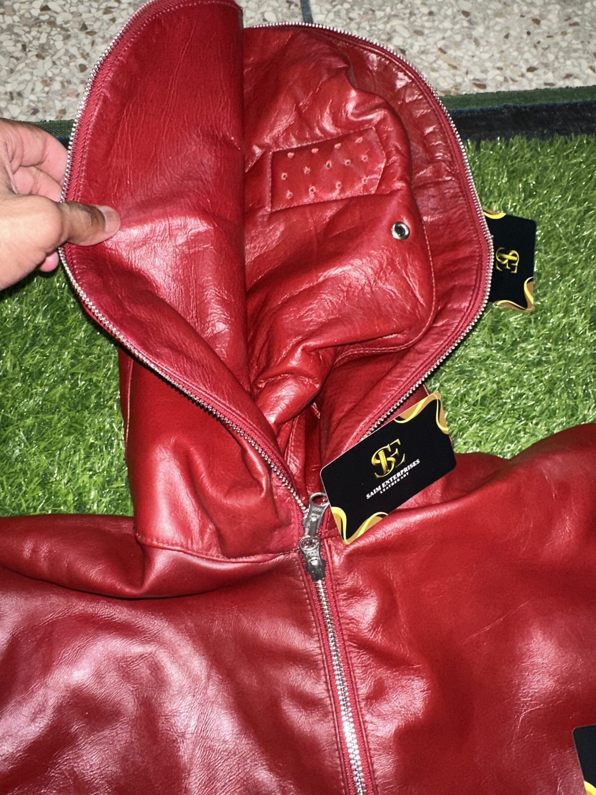 Handmade Custom Red Padded Sheepskin Leather BDSM Catsuit - Image 3