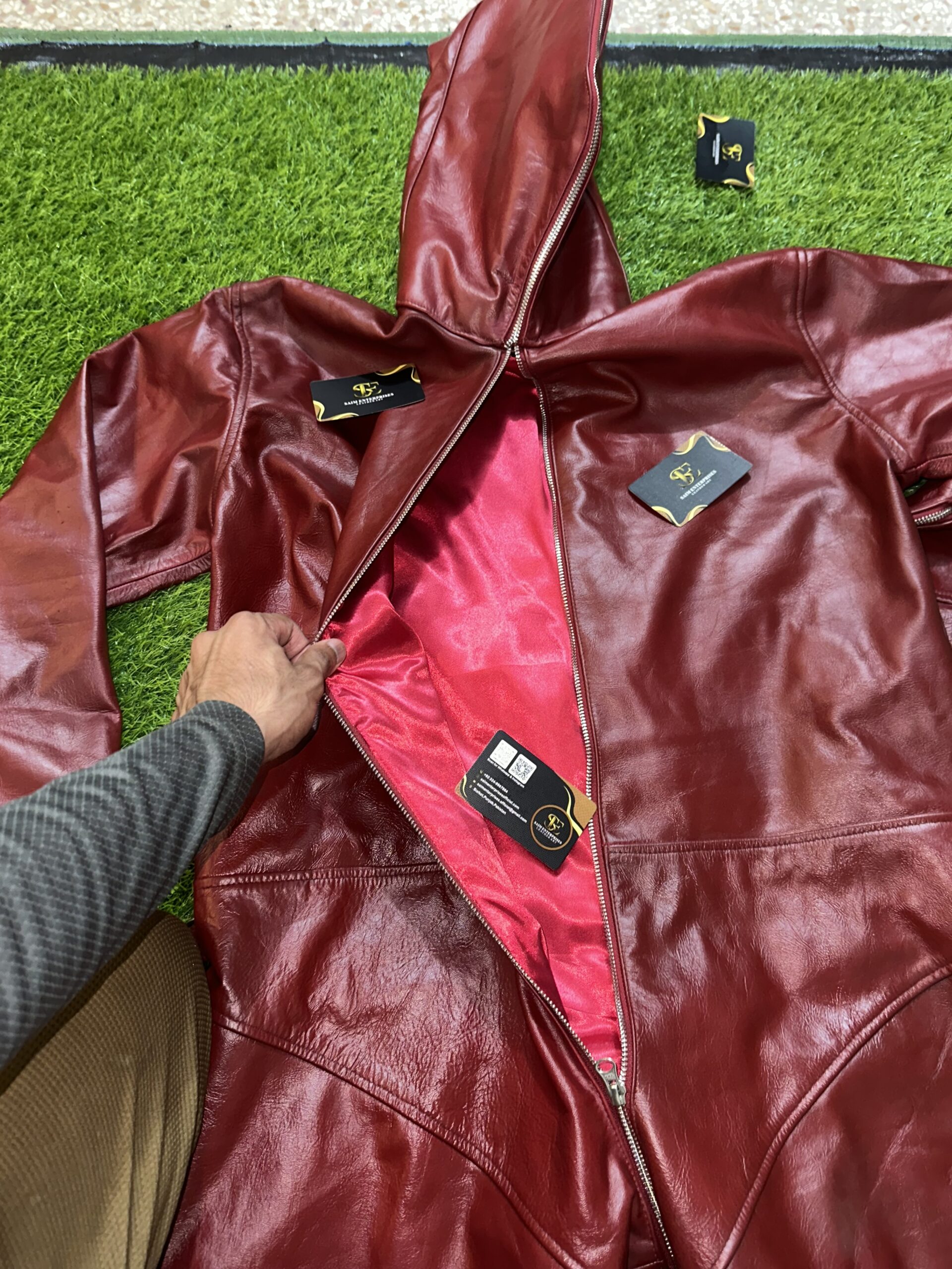 Handmade Custom Red Padded Sheepskin Leather BDSM Catsuit - Image 12