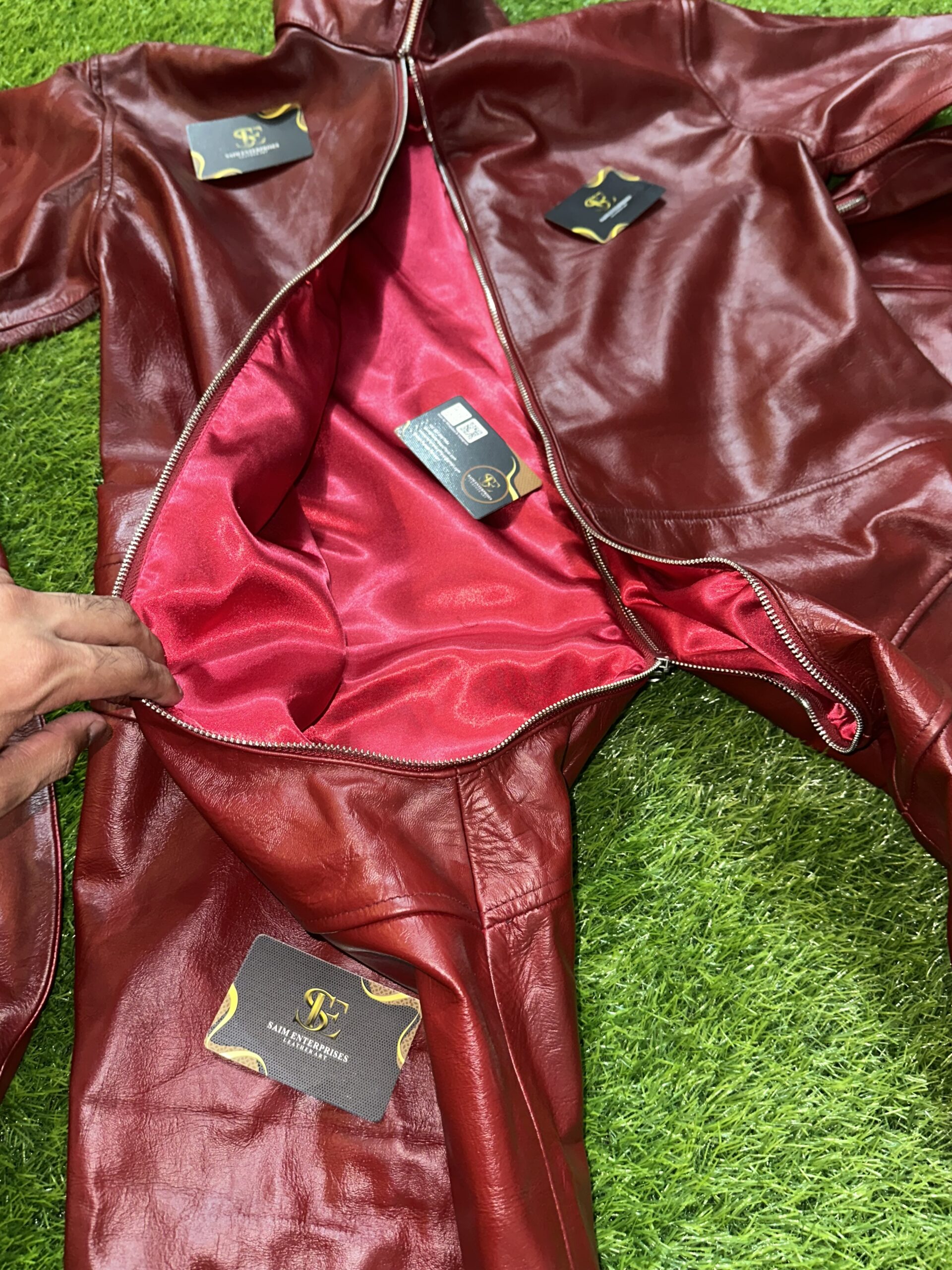 Handmade Custom Red Padded Sheepskin Leather BDSM Catsuit - Image 9