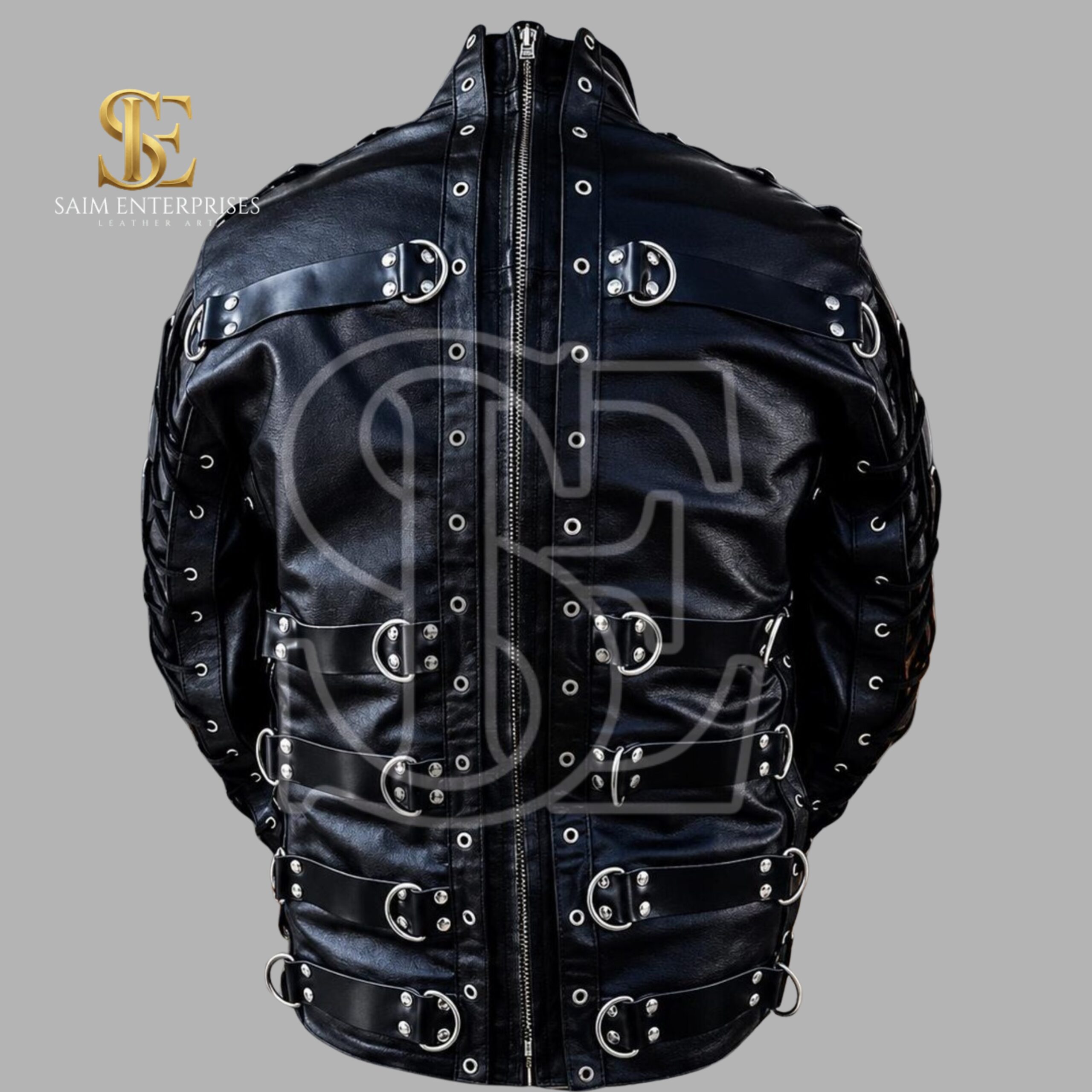 Men’s Black Leather BDSM Bondage Straitjacket - Image 3