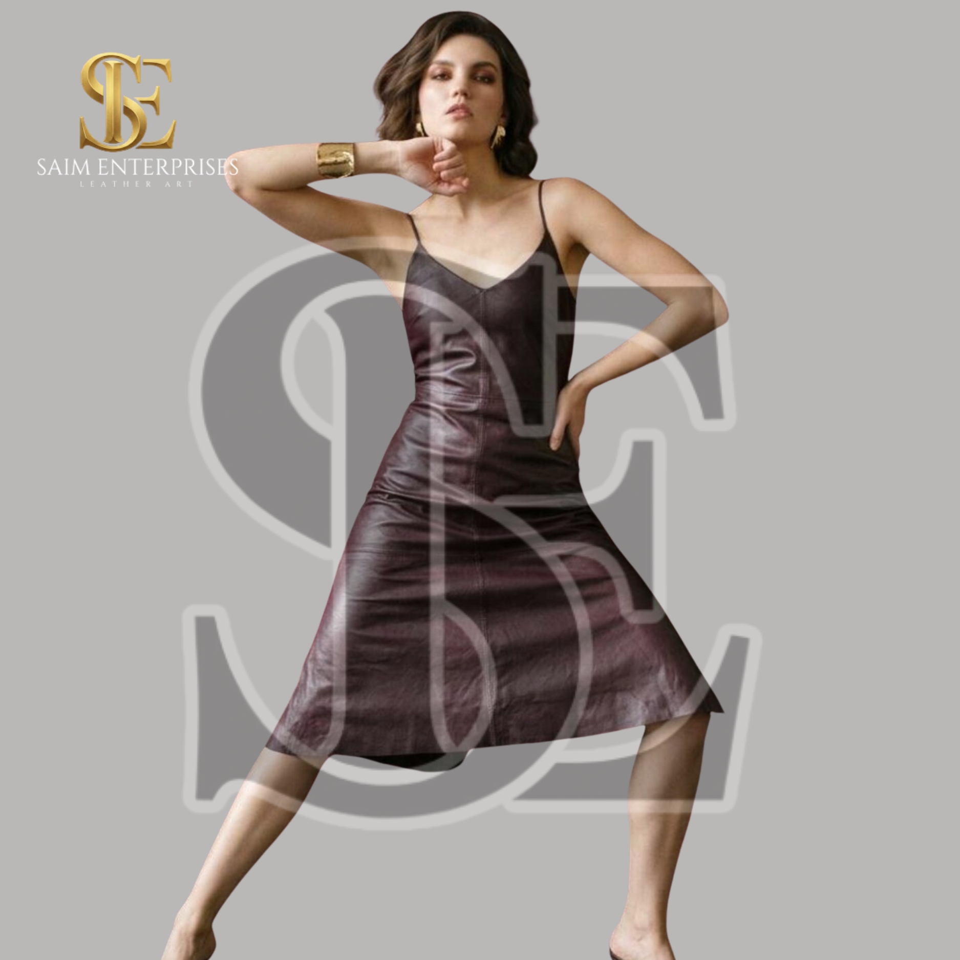 Burgundy Leather BDSM Bondage-Inspired Open Back Dress - Image 2