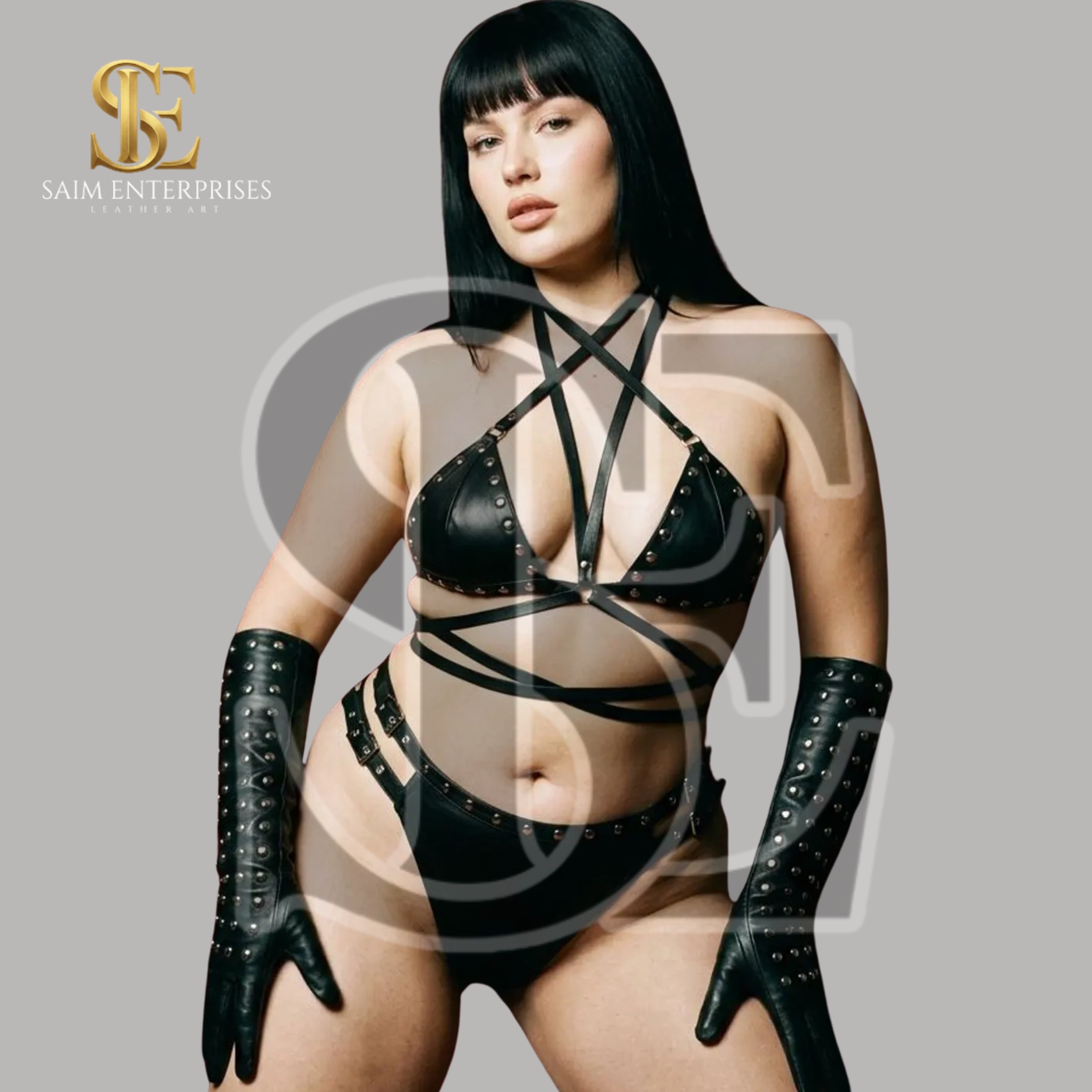 Custom Leather Bondage Gothic Lingerie Set