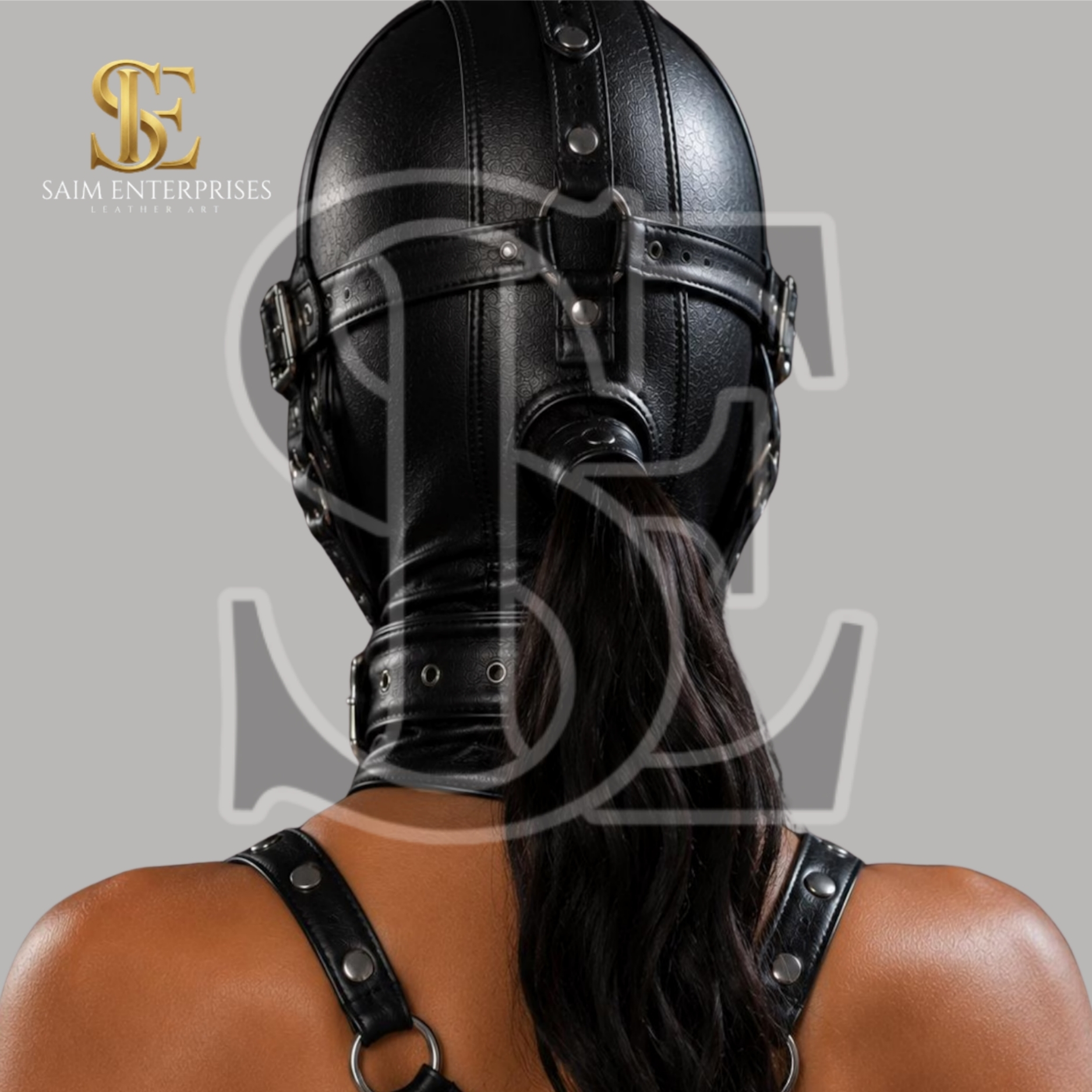 Black Handmade Leather BDSM Cosplay Halloween Costume Mask - Image 5