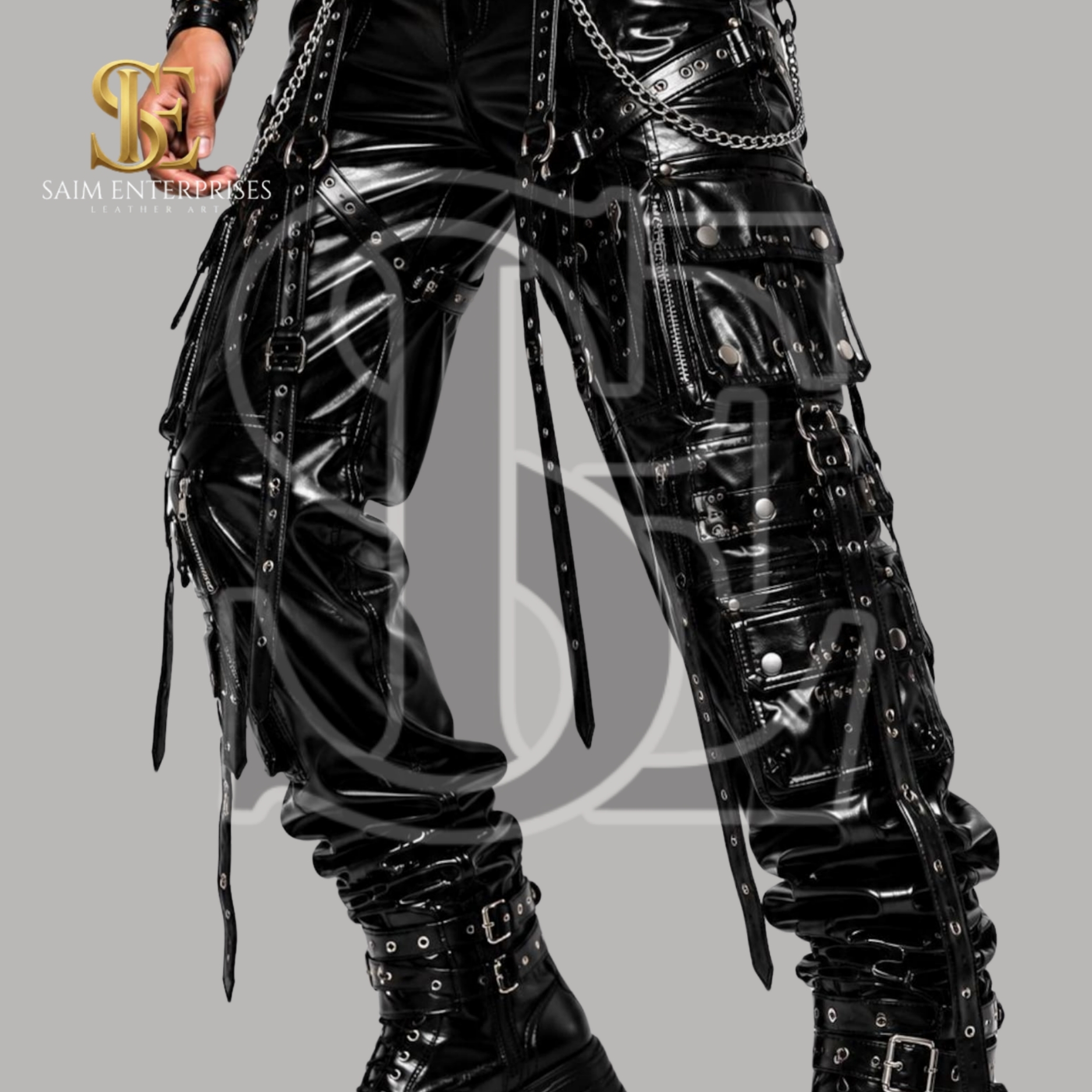 Men's Genuine Sheep BDSM Leather Bondage Cargo Pants - Image 2